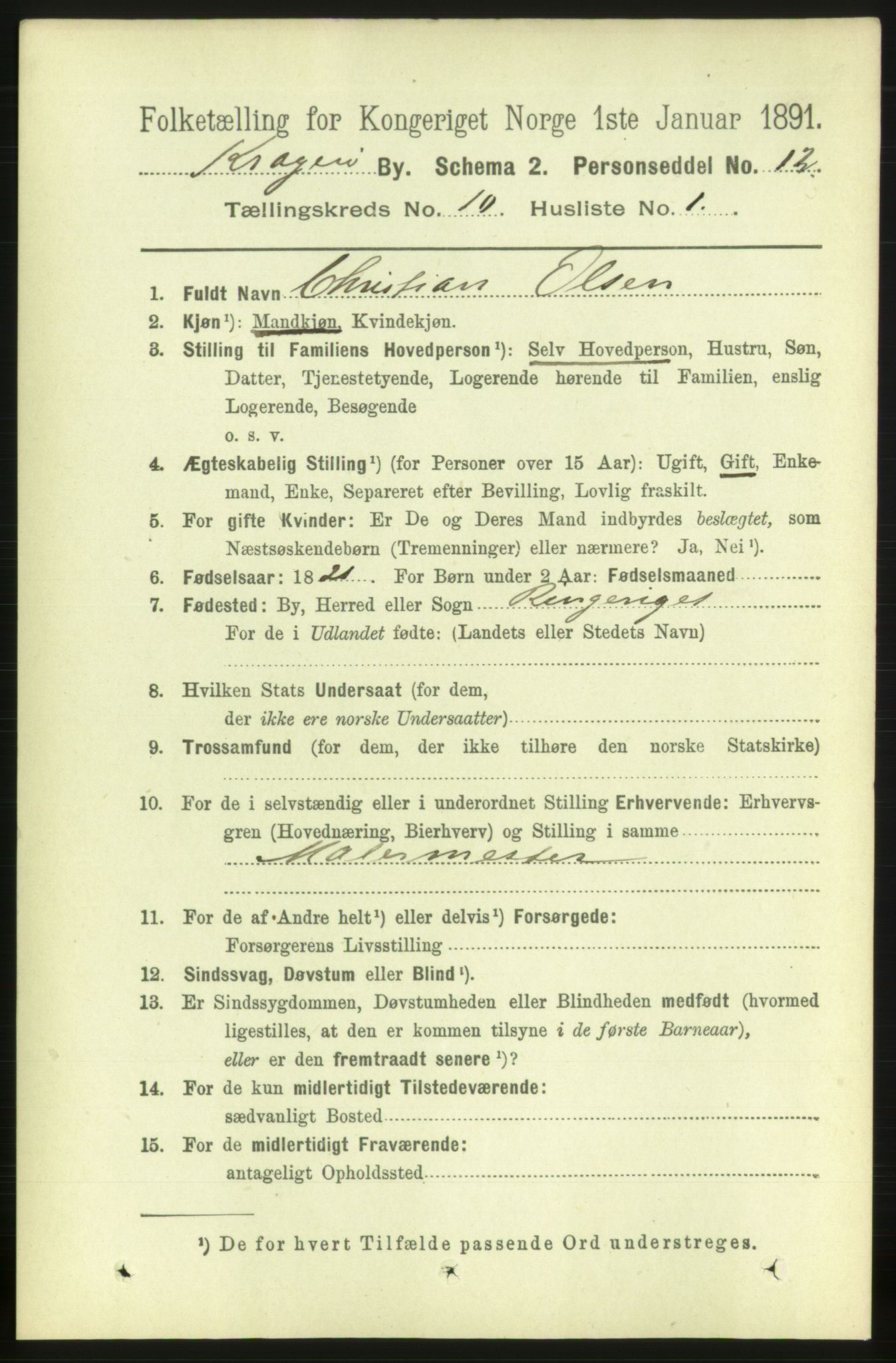 RA, 1891 census for 0801 Kragerø, 1891, p. 3762