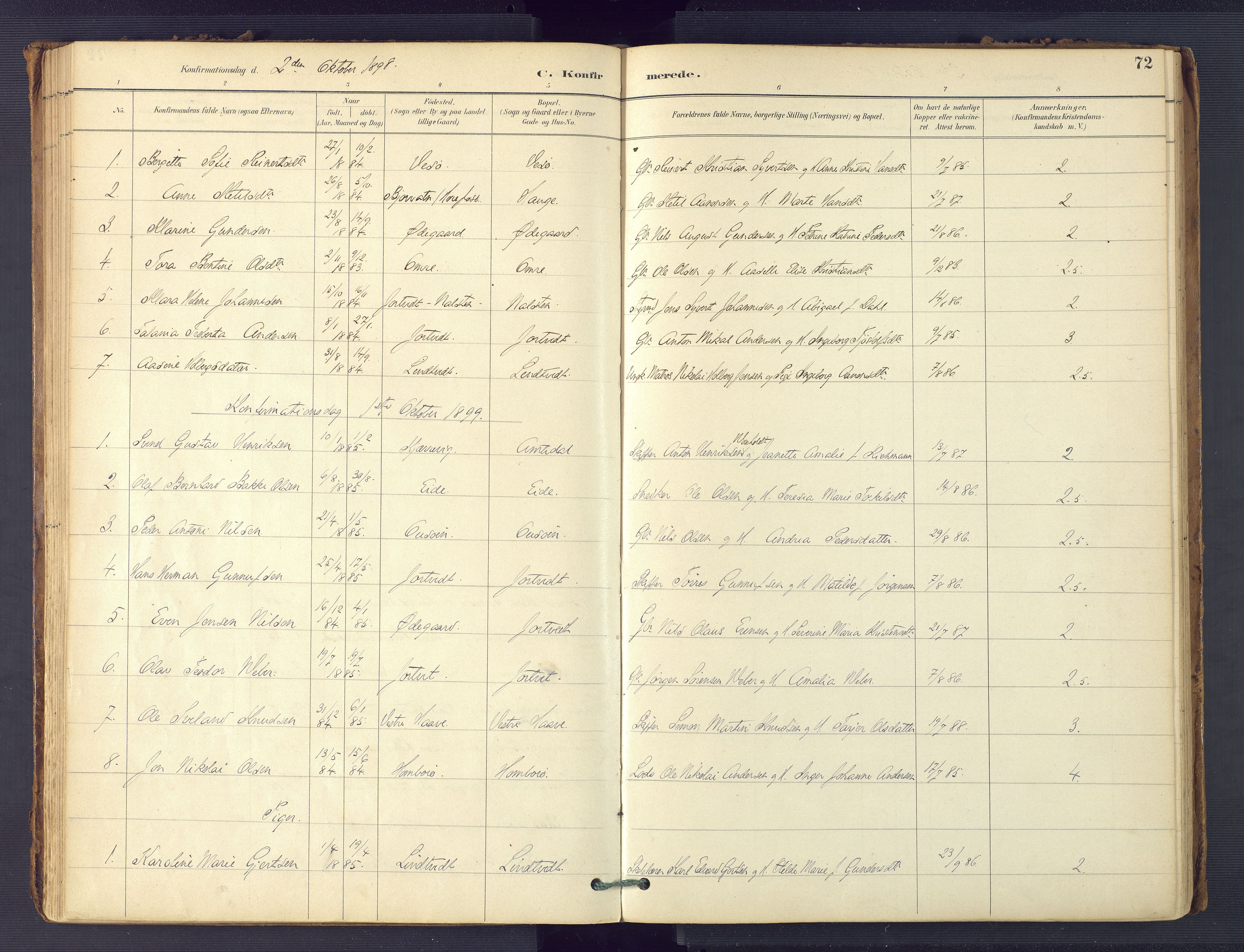 Hommedal sokneprestkontor, SAK/1111-0023/F/Fa/Faa/L0003: Parish register (official) no. A 3, 1885-1916, p. 72