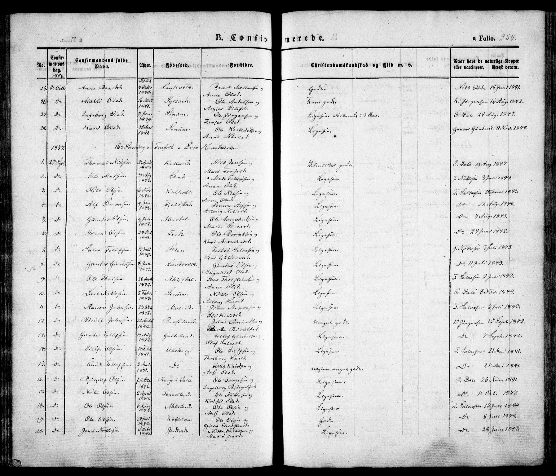 Evje sokneprestkontor, SAK/1111-0008/F/Fa/Faa/L0005: Parish register (official) no. A 5, 1843-1865, p. 254