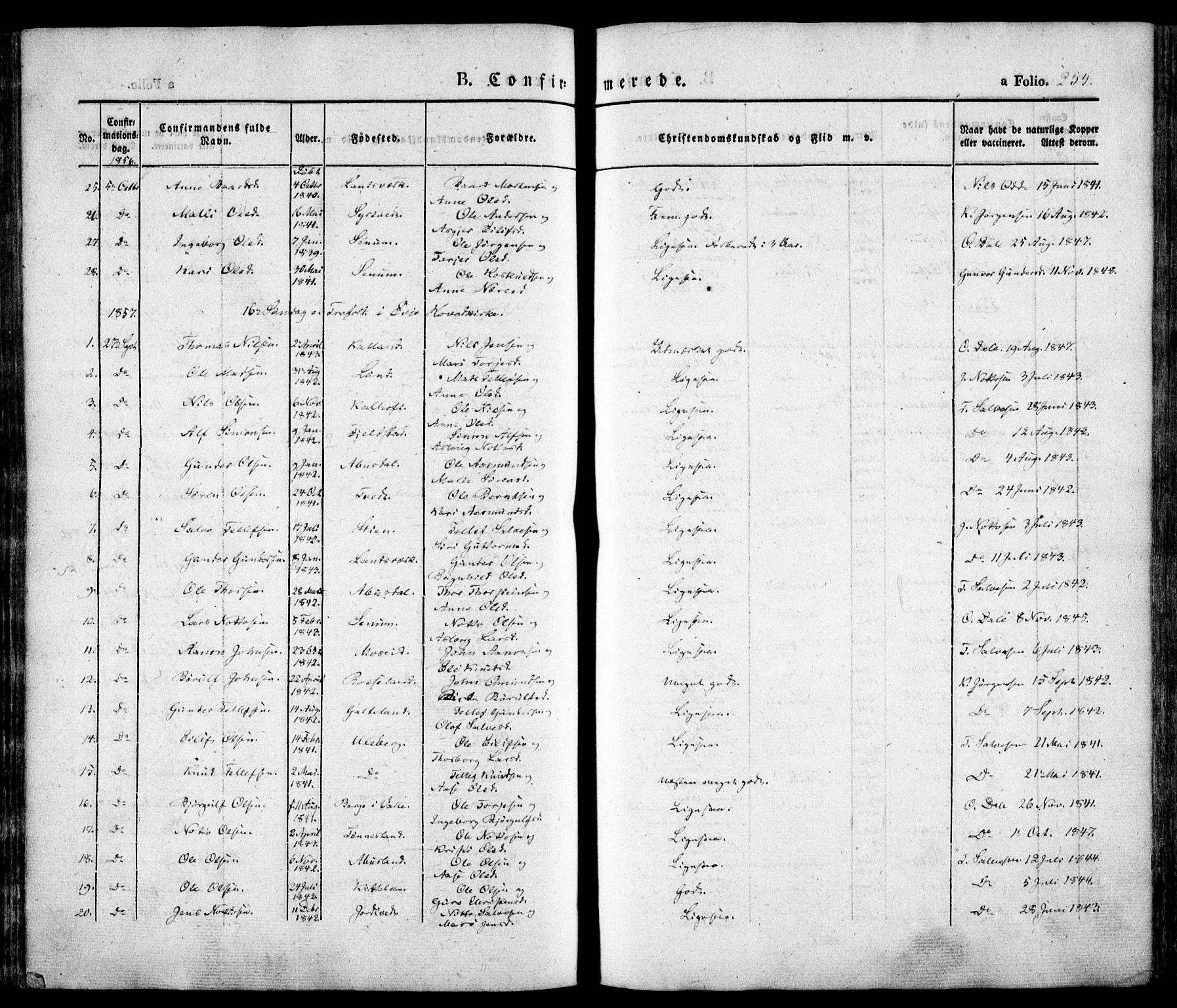 Evje sokneprestkontor, AV/SAK-1111-0008/F/Fa/Faa/L0005: Parish register (official) no. A 5, 1843-1865, p. 254