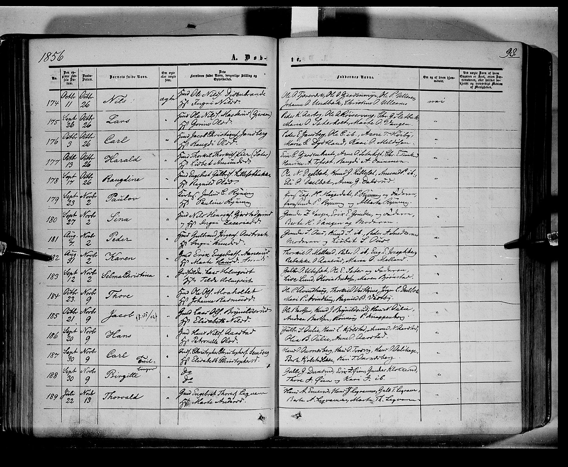 Sør-Odal prestekontor, AV/SAH-PREST-030/H/Ha/Haa/L0001: Parish register (official) no. 1, 1849-1859, p. 98