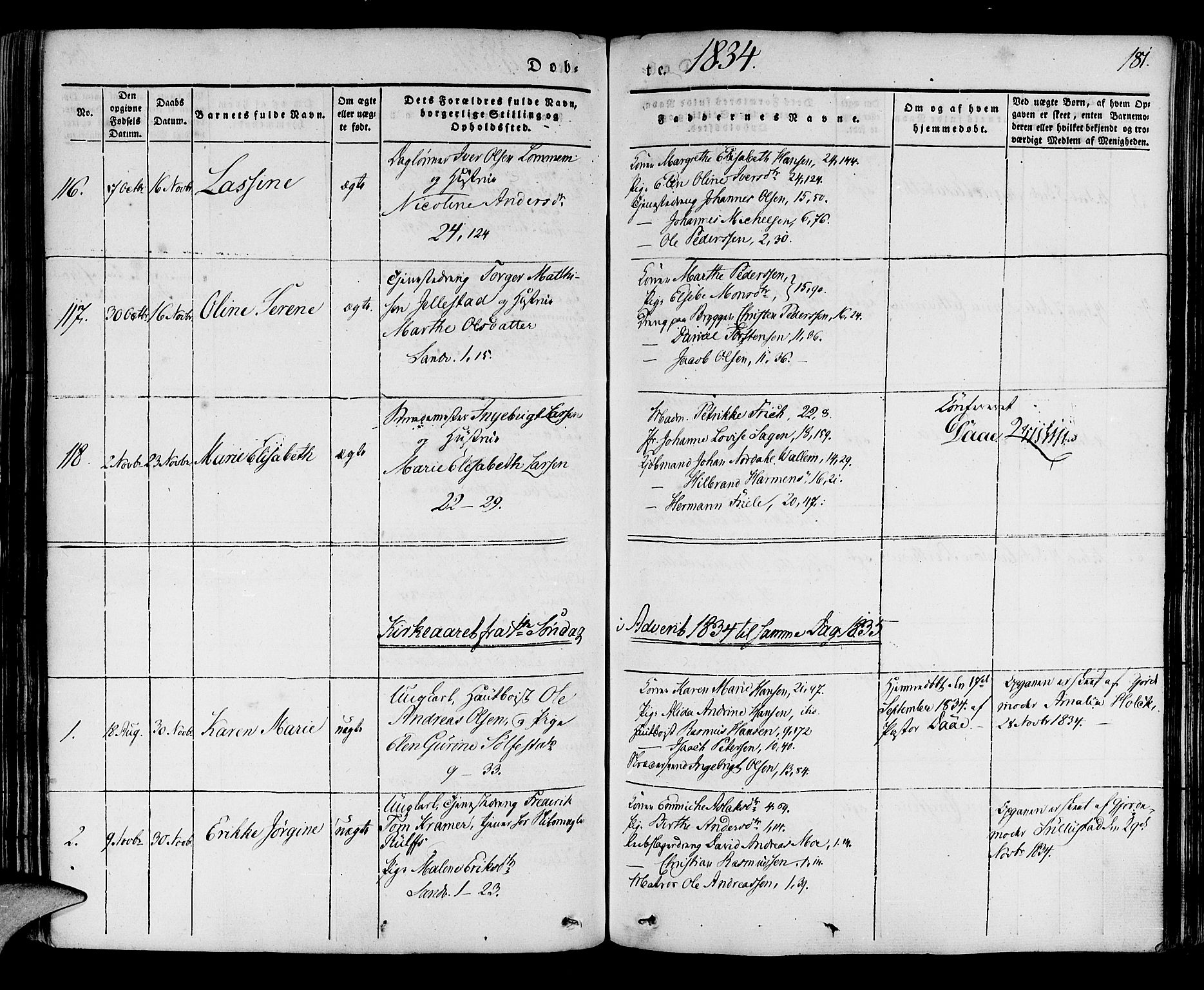 Korskirken sokneprestembete, SAB/A-76101/H/Haa/L0015: Parish register (official) no. B 1, 1833-1841, p. 181