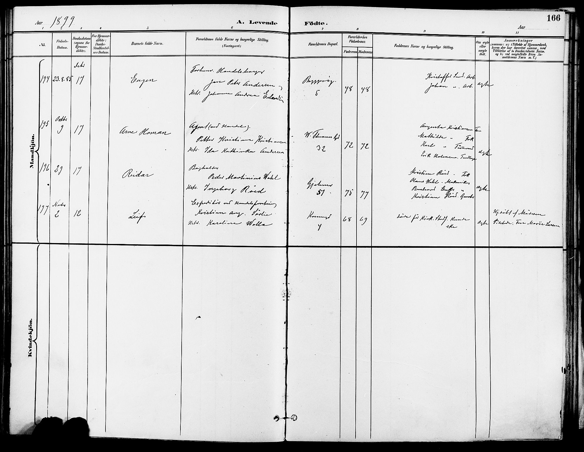 Gamle Aker prestekontor Kirkebøker, AV/SAO-A-10617a/F/L0011: Parish register (official) no. 11, 1896-1901, p. 166