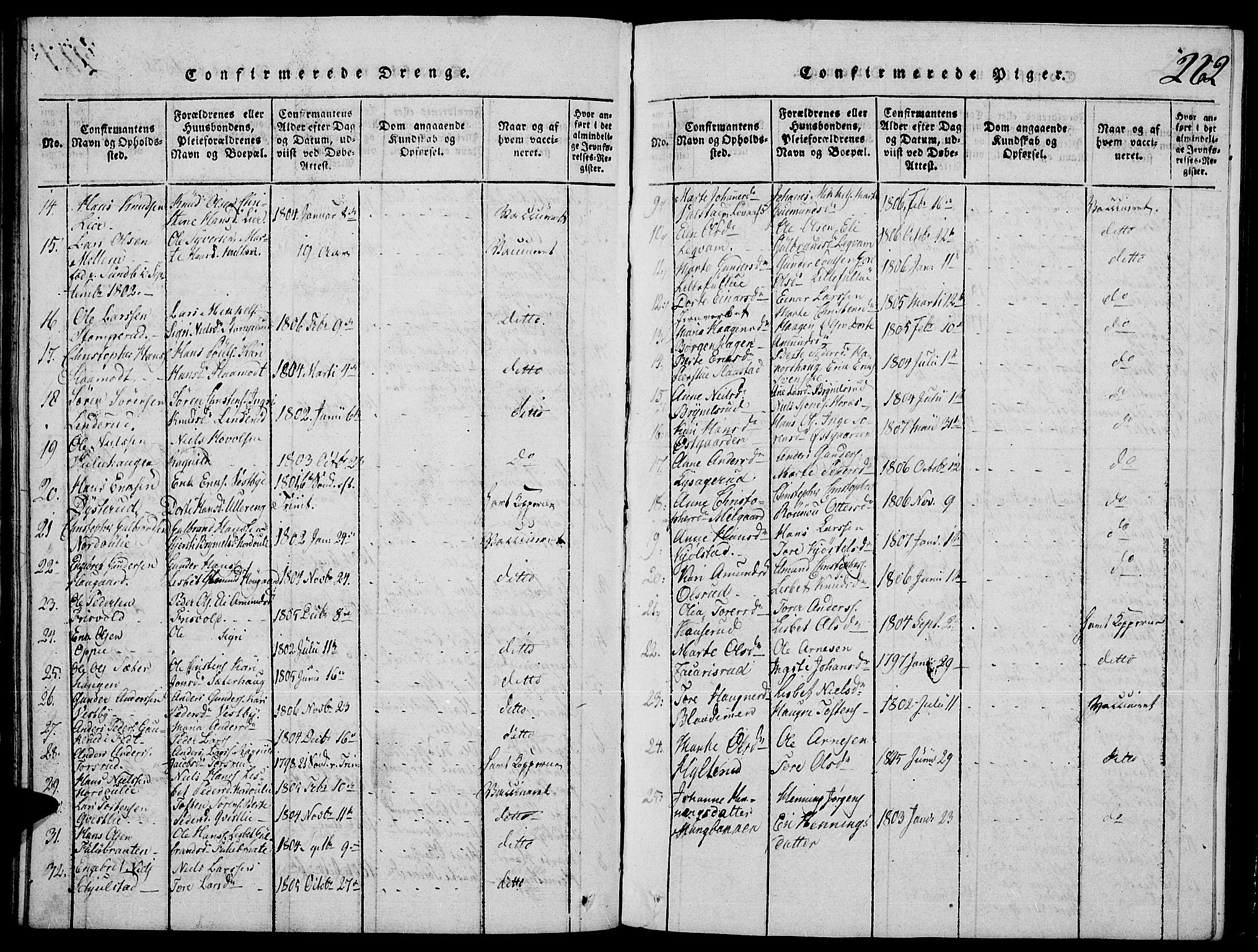 Strøm-Odalen prestekontor, SAH/PREST-028/H/Ha/Hab/L0001: Parish register (copy) no. 1, 1813-1825, p. 262