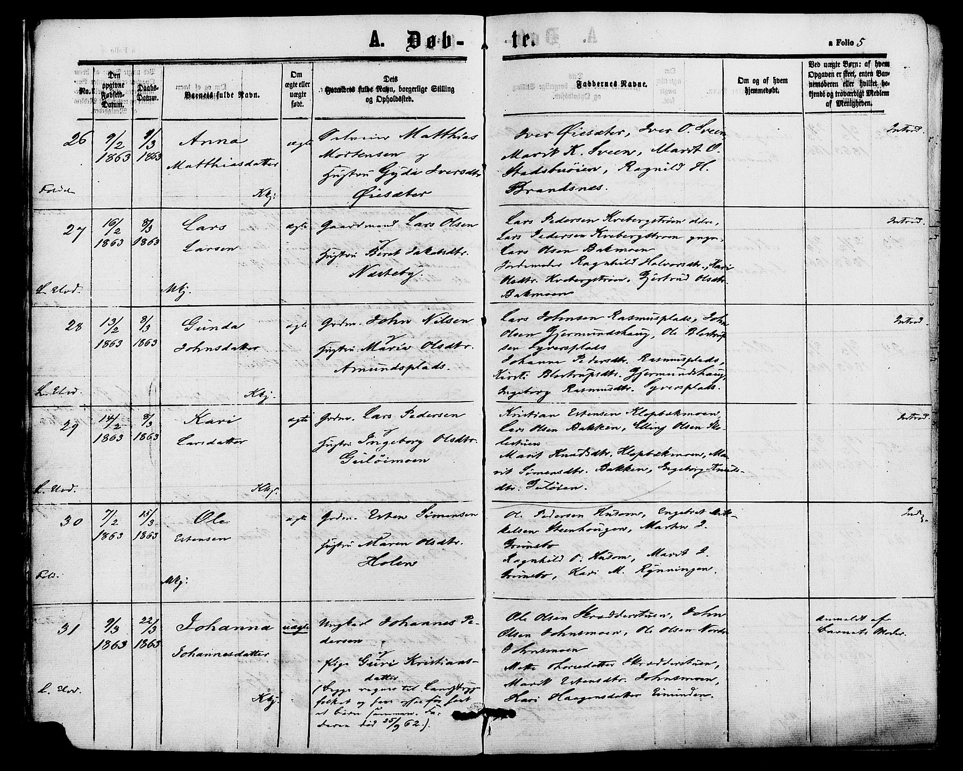 Alvdal prestekontor, AV/SAH-PREST-060/H/Ha/Haa/L0001: Parish register (official) no. 1, 1863-1882, p. 5