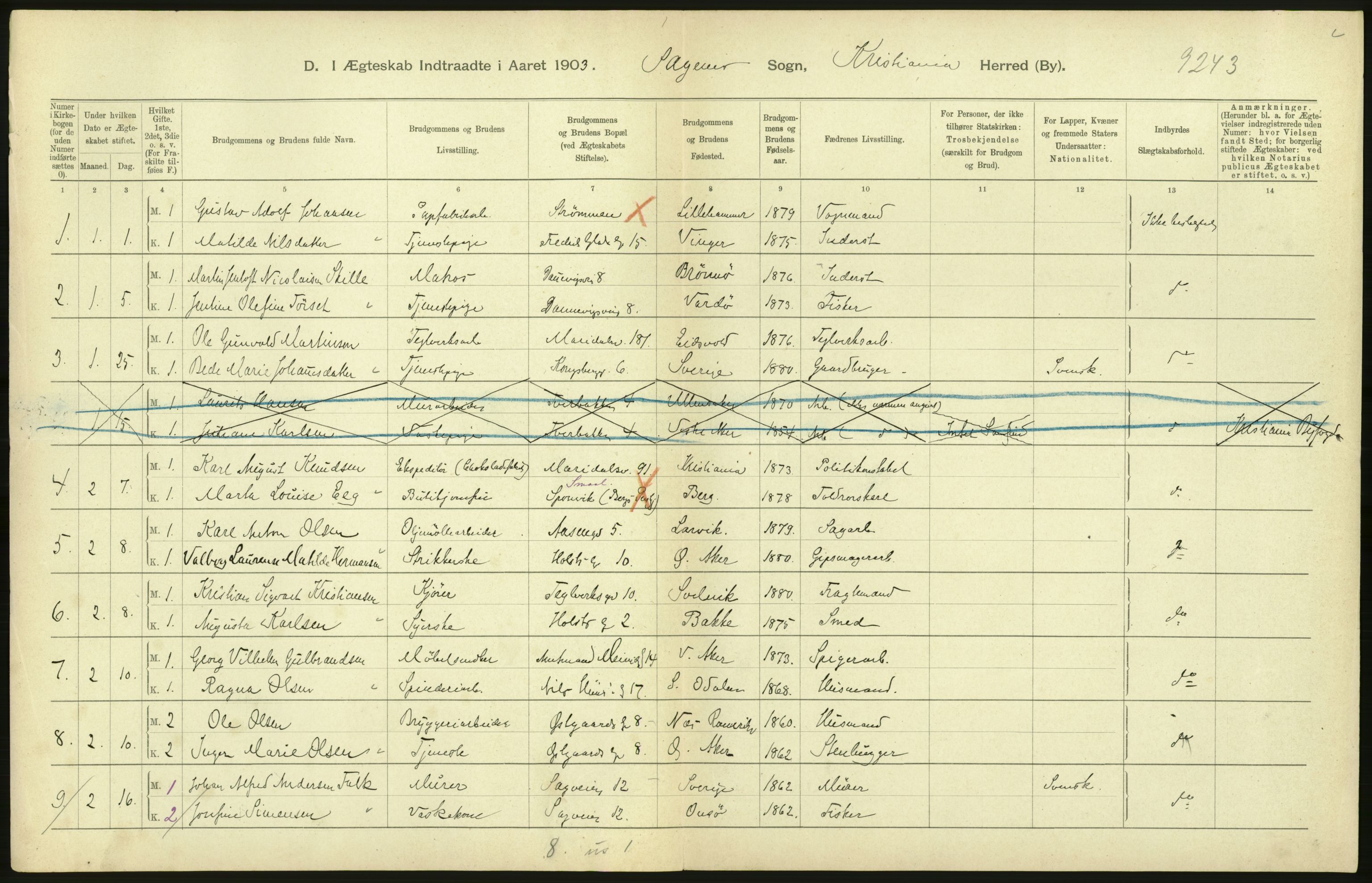 Statistisk sentralbyrå, Sosiodemografiske emner, Befolkning, AV/RA-S-2228/D/Df/Dfa/Dfaa/L0004: Kristiania: Gifte, døde, 1903, p. 584