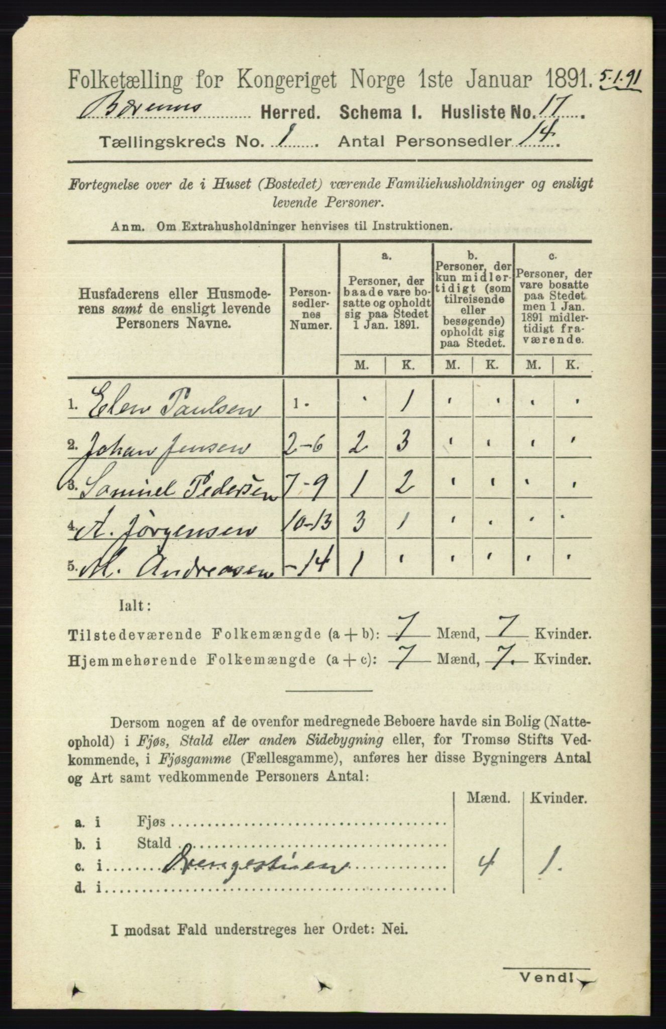 RA, 1891 census for 0219 Bærum, 1891, p. 60