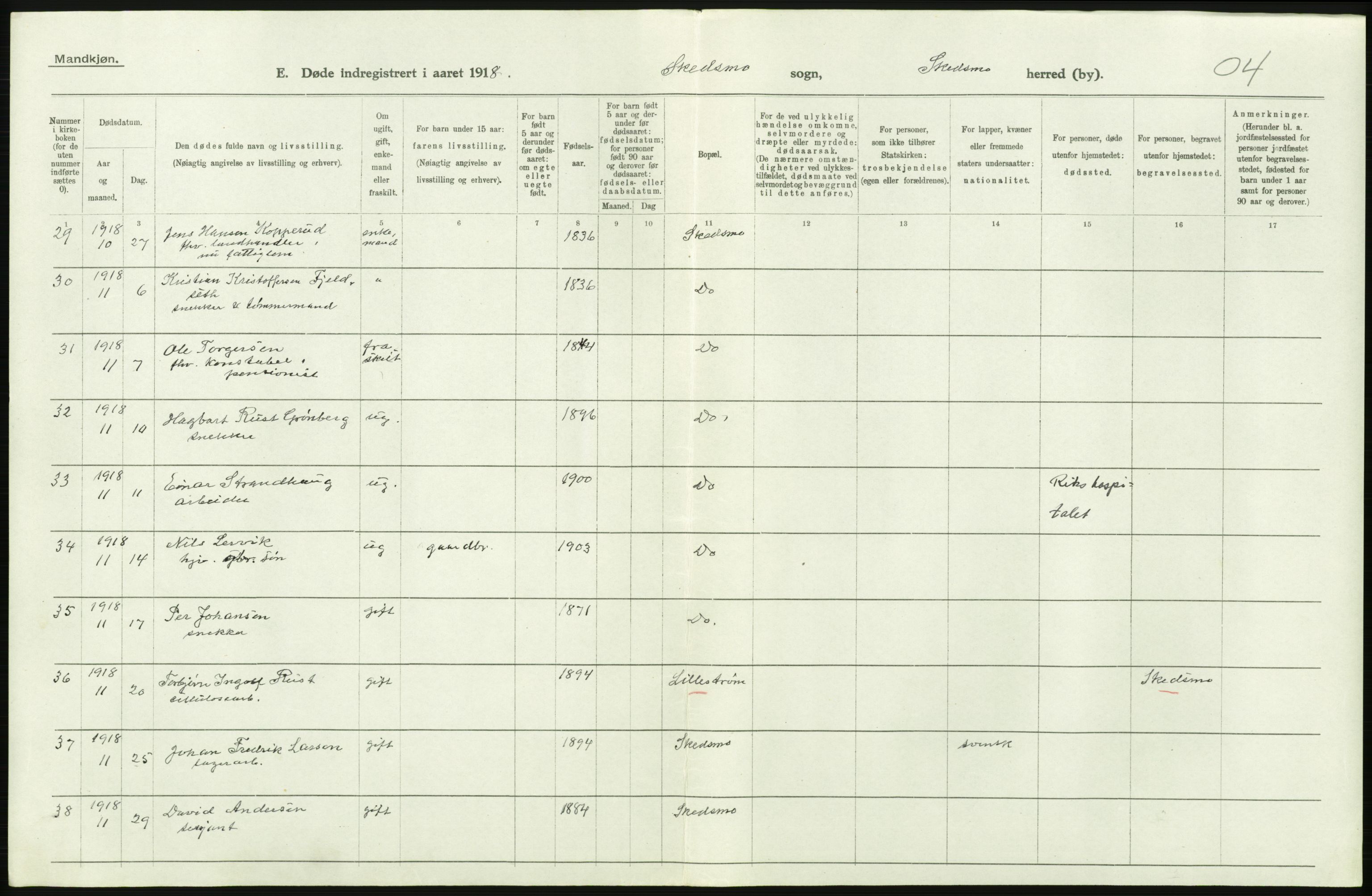 Statistisk sentralbyrå, Sosiodemografiske emner, Befolkning, RA/S-2228/D/Df/Dfb/Dfbh/L0006: Akershus fylke: Døde. Bygder og byer., 1918, p. 272