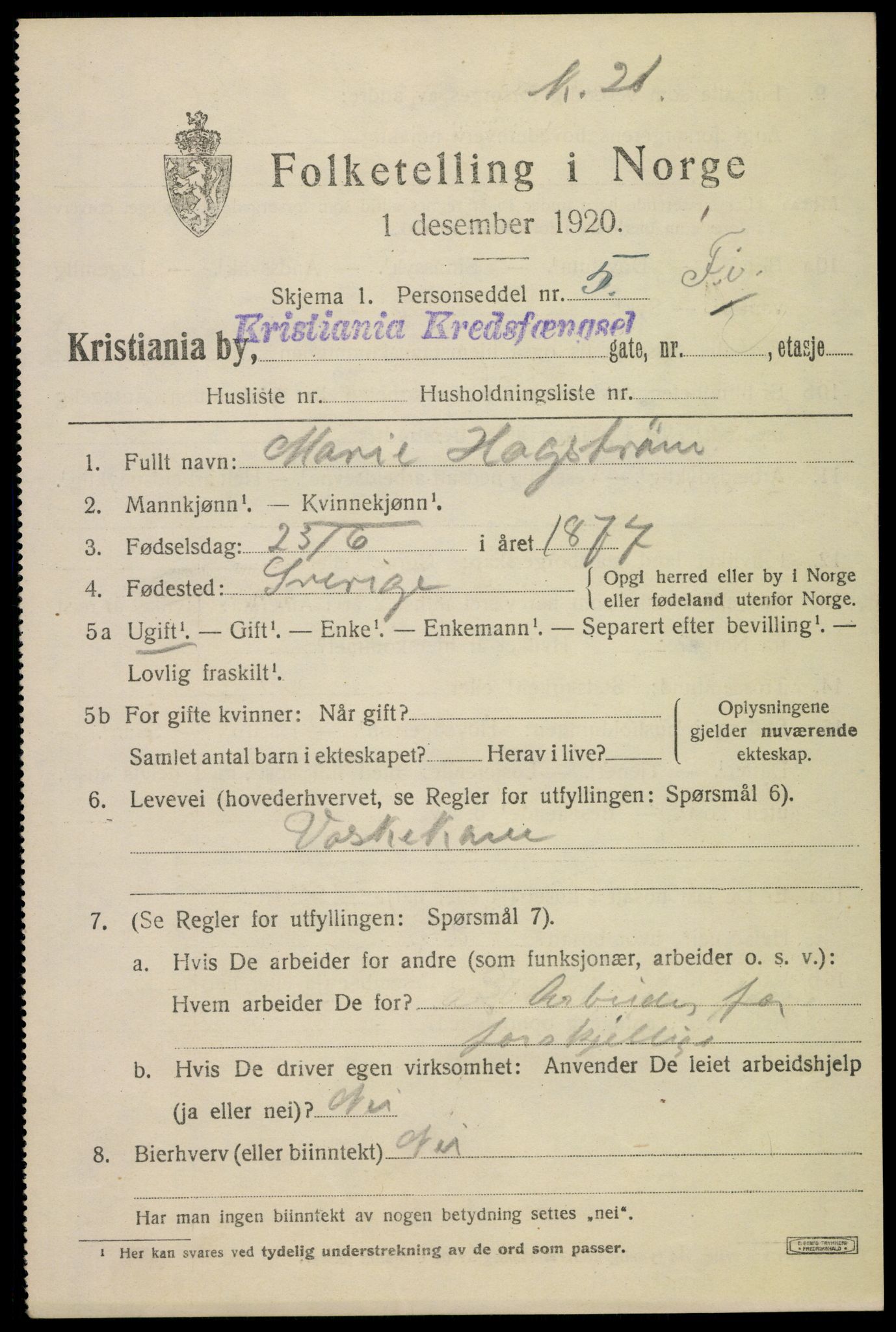 SAO, 1920 census for Kristiania, 1920, p. 407251