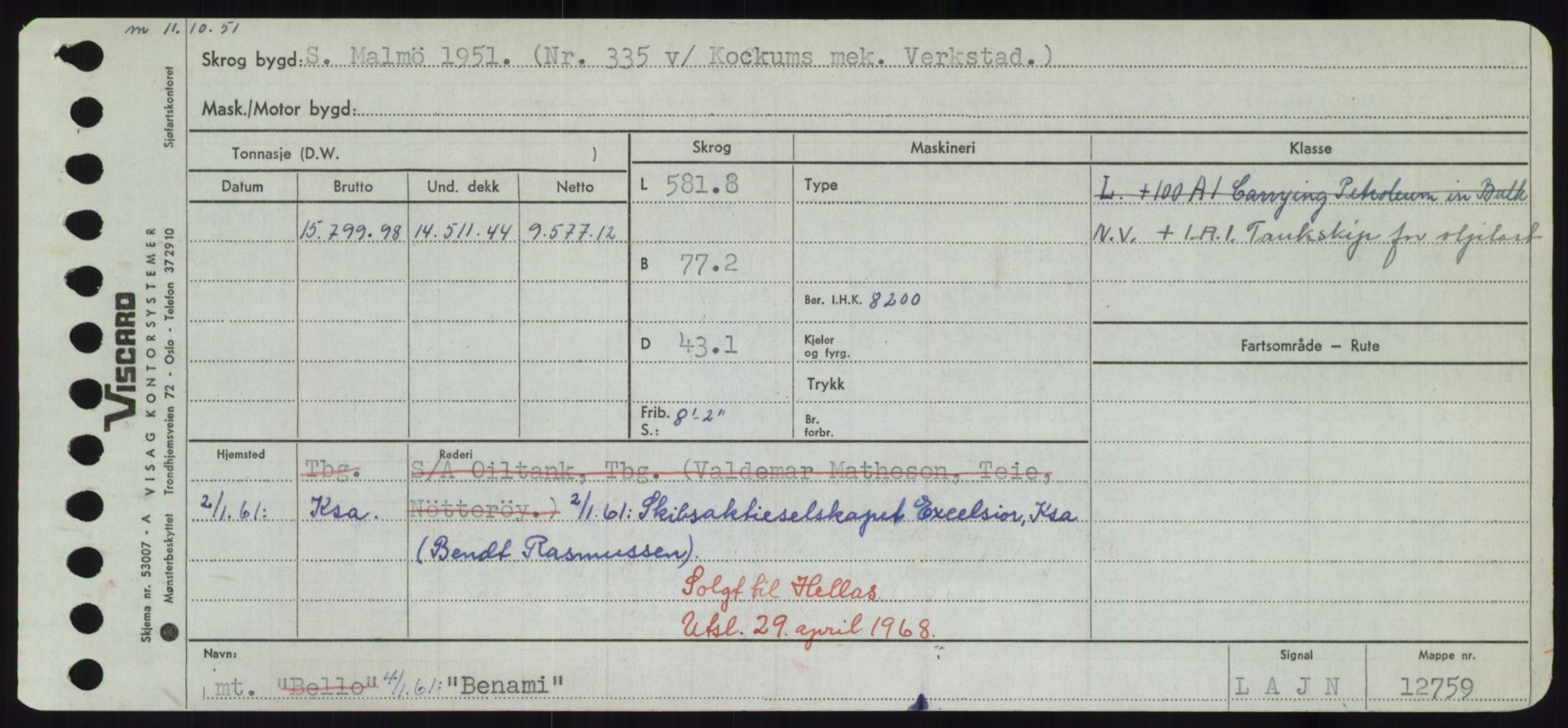 Sjøfartsdirektoratet med forløpere, Skipsmålingen, AV/RA-S-1627/H/Hd/L0003: Fartøy, B-Bev, p. 593