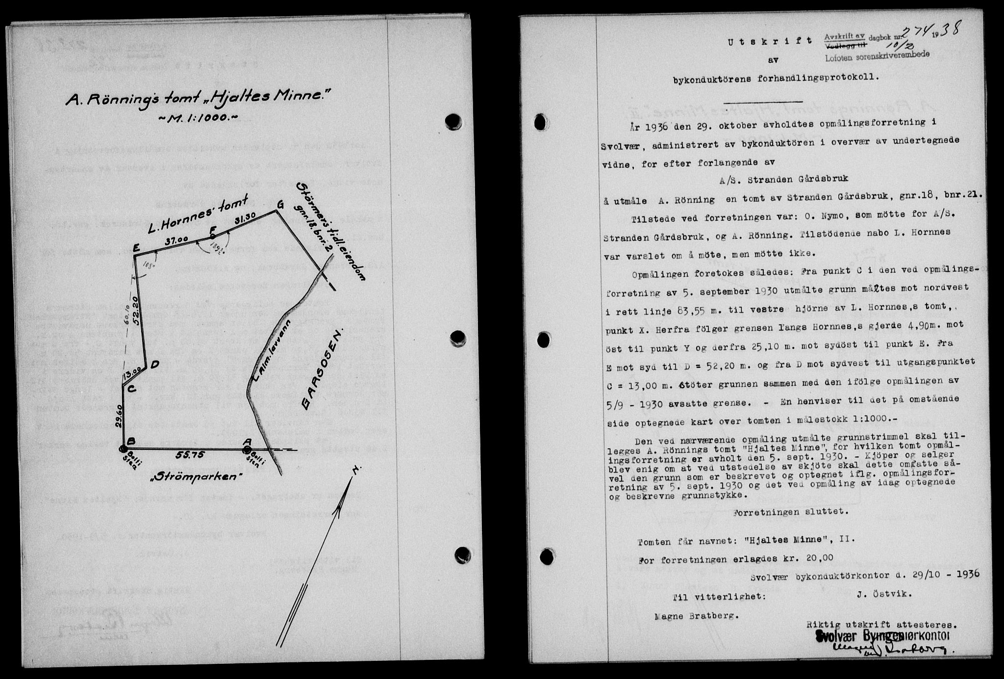 Lofoten sorenskriveri, SAT/A-0017/1/2/2C/L0003a: Mortgage book no. 3a, 1937-1938, Diary no: : 274/1938