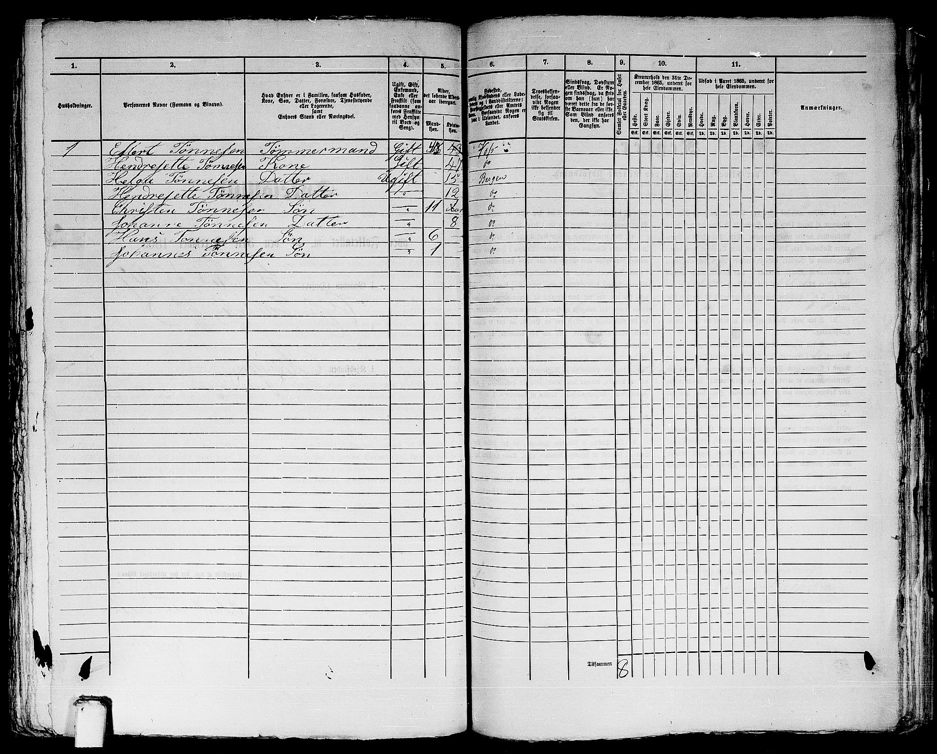 RA, 1865 census for Bergen, 1865, p. 955