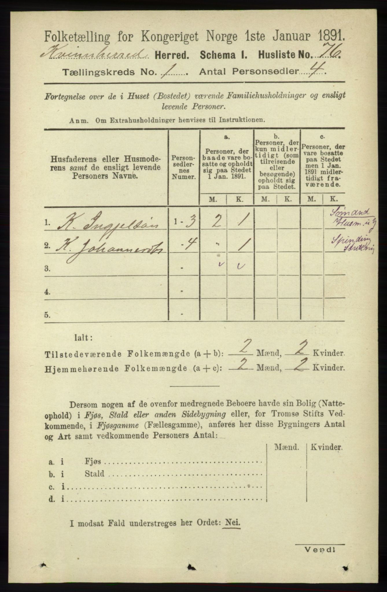 RA, 1891 census for 1224 Kvinnherad, 1891, p. 117