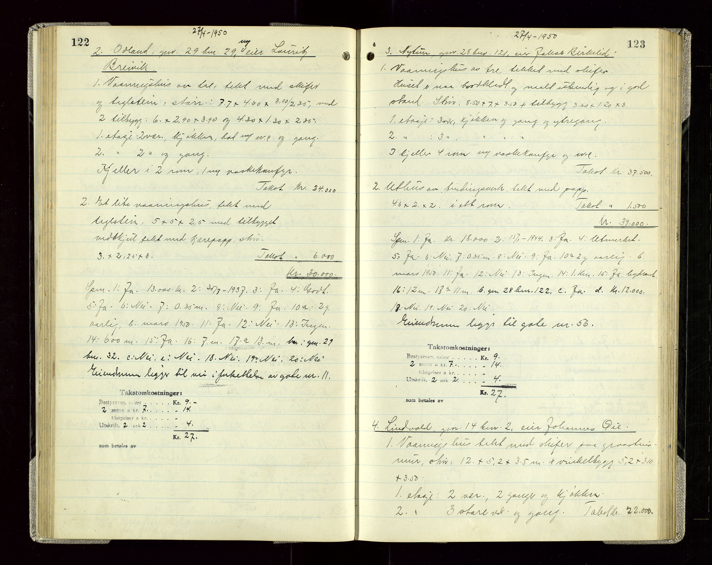 Sauda lensmannskontor, AV/SAST-A-100177/Goa/L0005: "Branntakstprotokoll for Sauda lensmannsdistrikt", 1946-1955, p. 122-123