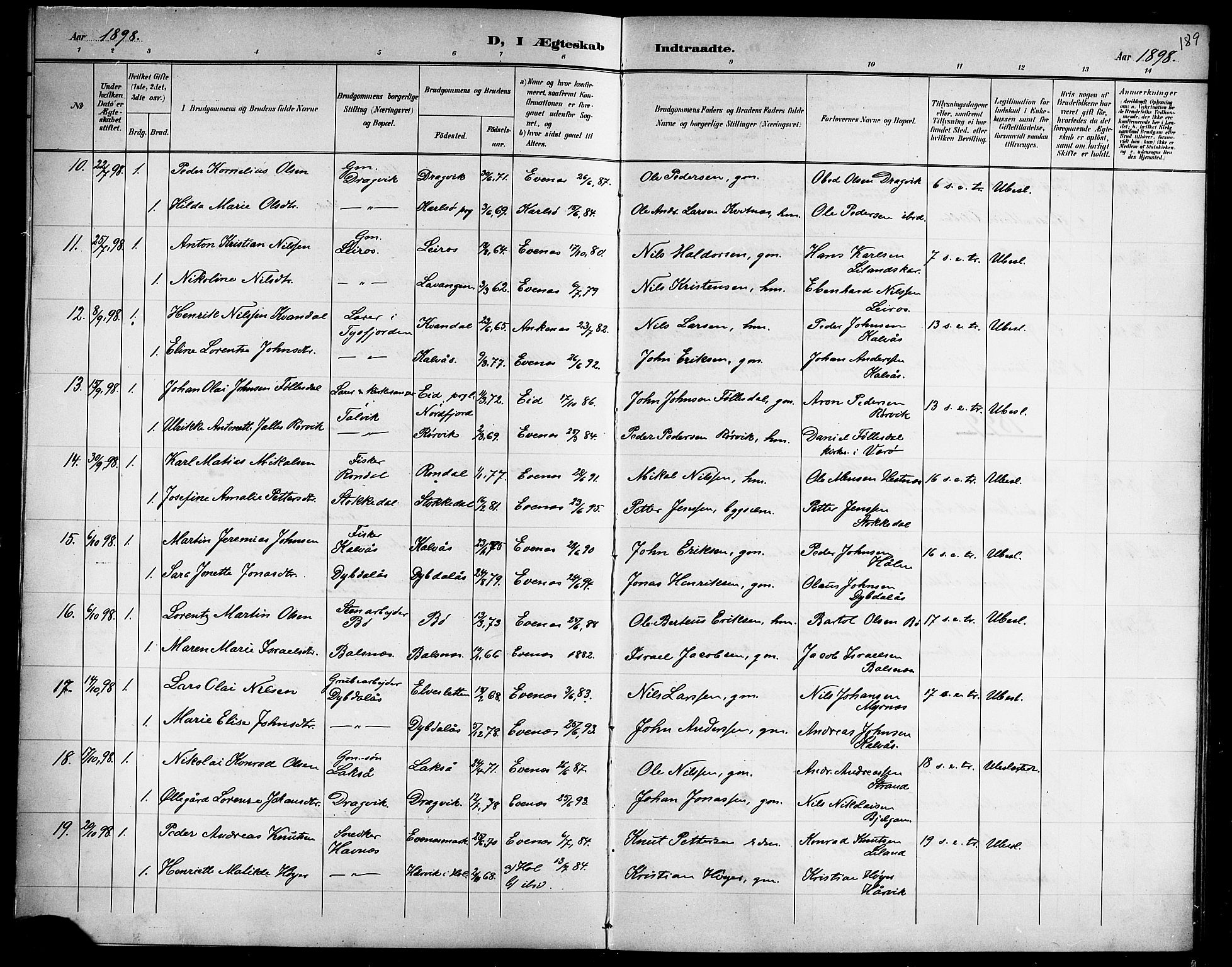 Ministerialprotokoller, klokkerbøker og fødselsregistre - Nordland, SAT/A-1459/863/L0915: Parish register (copy) no. 863C05, 1898-1907, p. 189