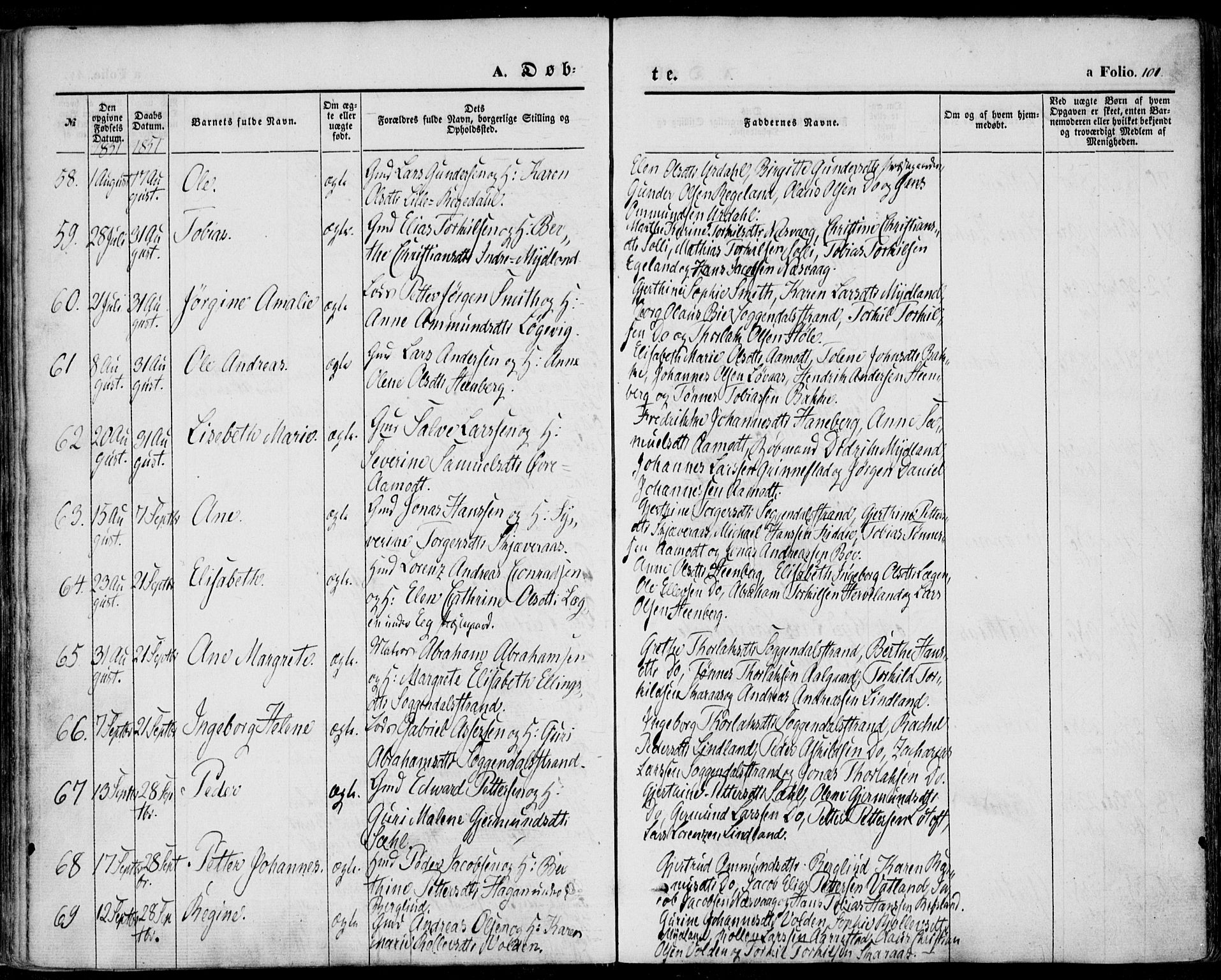 Sokndal sokneprestkontor, AV/SAST-A-101808: Parish register (official) no. A 8.1, 1842-1857, p. 101