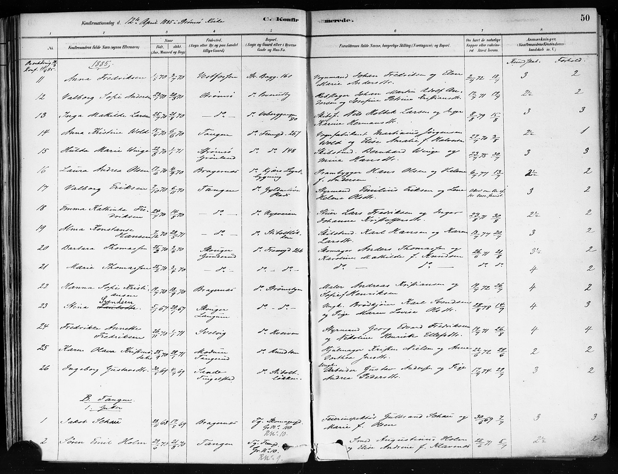 Strømsø kirkebøker, AV/SAKO-A-246/F/Fa/L0022: Parish register (official) no. I 22, 1879-1899, p. 50