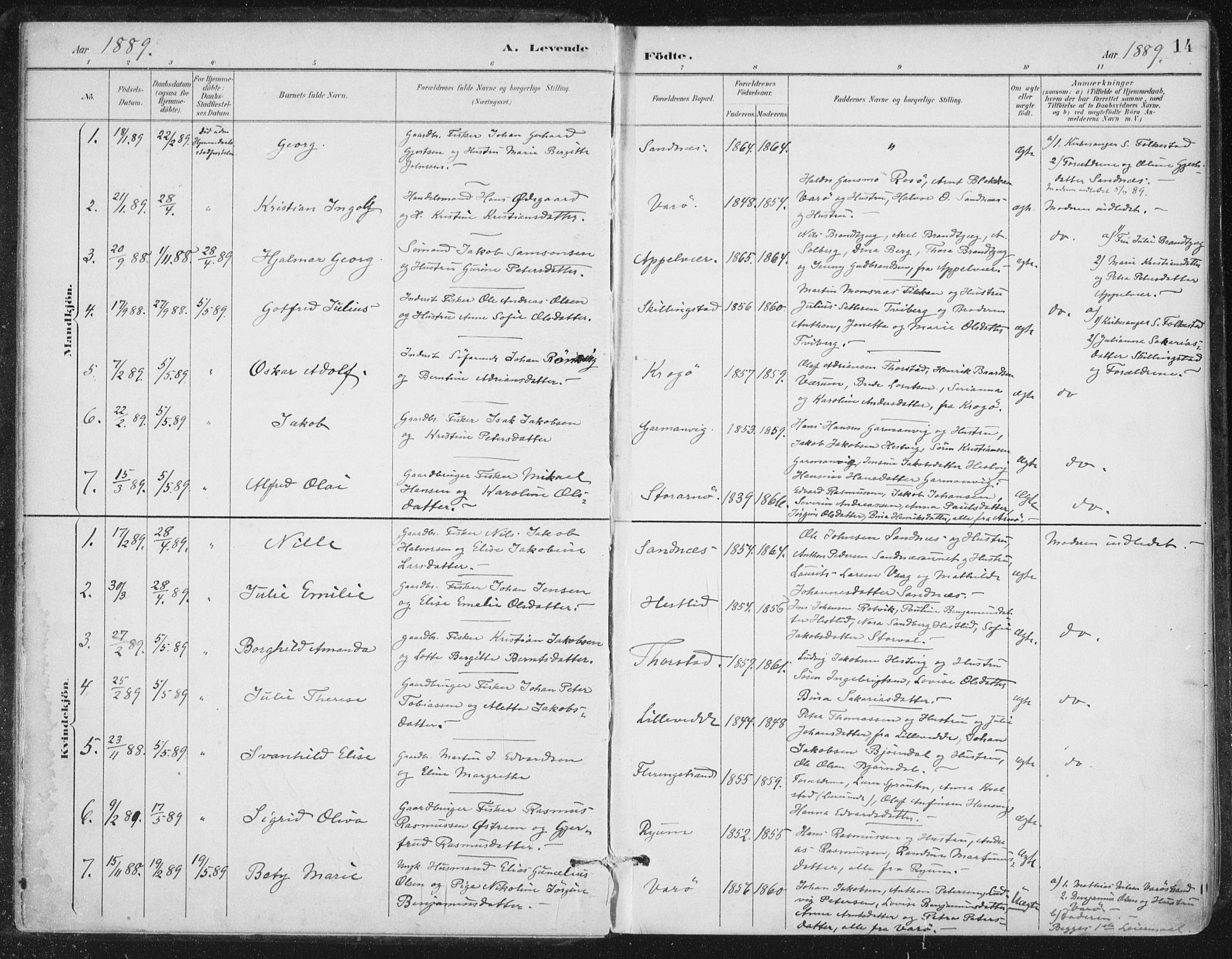 Ministerialprotokoller, klokkerbøker og fødselsregistre - Nord-Trøndelag, AV/SAT-A-1458/784/L0673: Parish register (official) no. 784A08, 1888-1899, p. 14