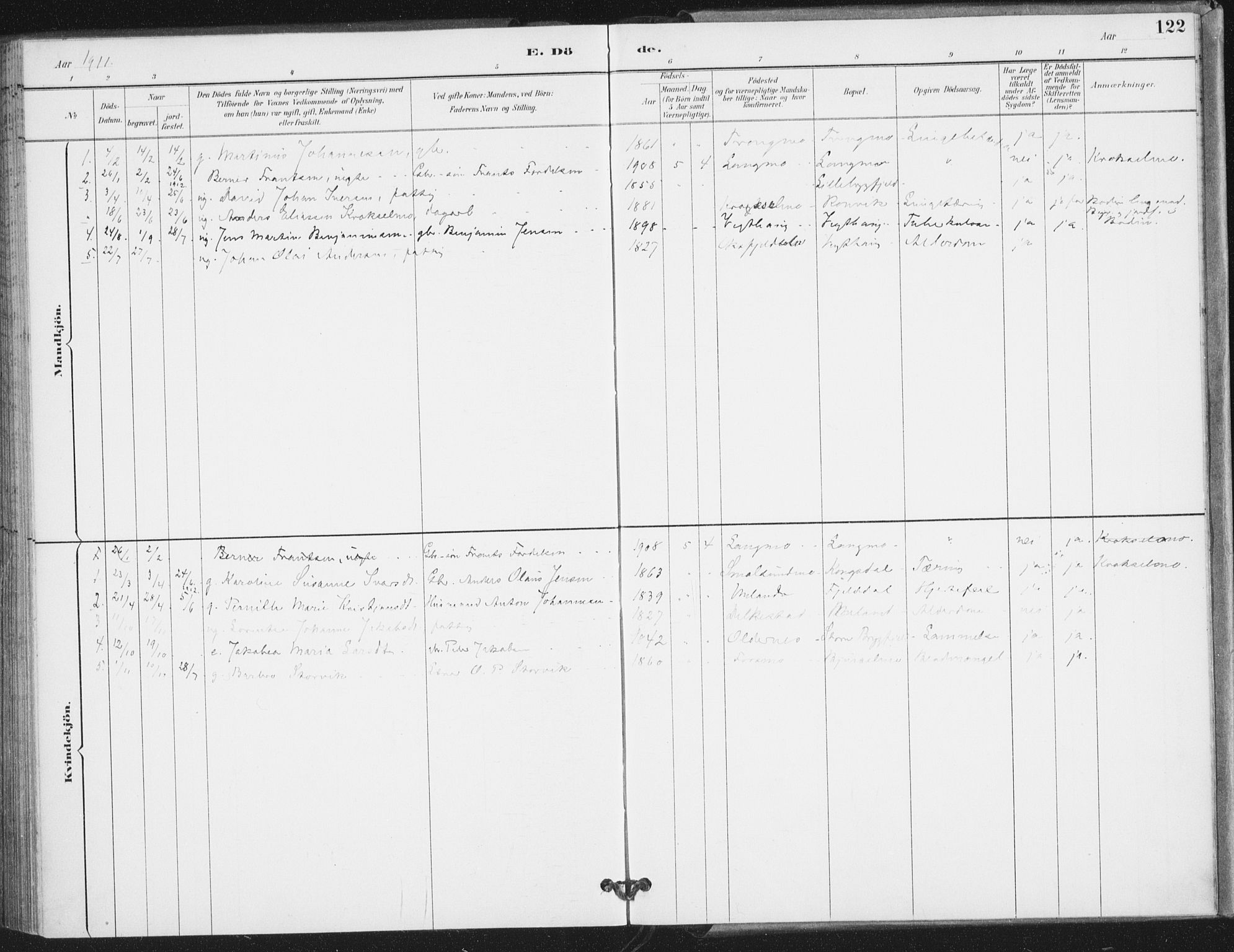 Ministerialprotokoller, klokkerbøker og fødselsregistre - Nordland, SAT/A-1459/826/L0380: Parish register (official) no. 826A03, 1891-1911, p. 122