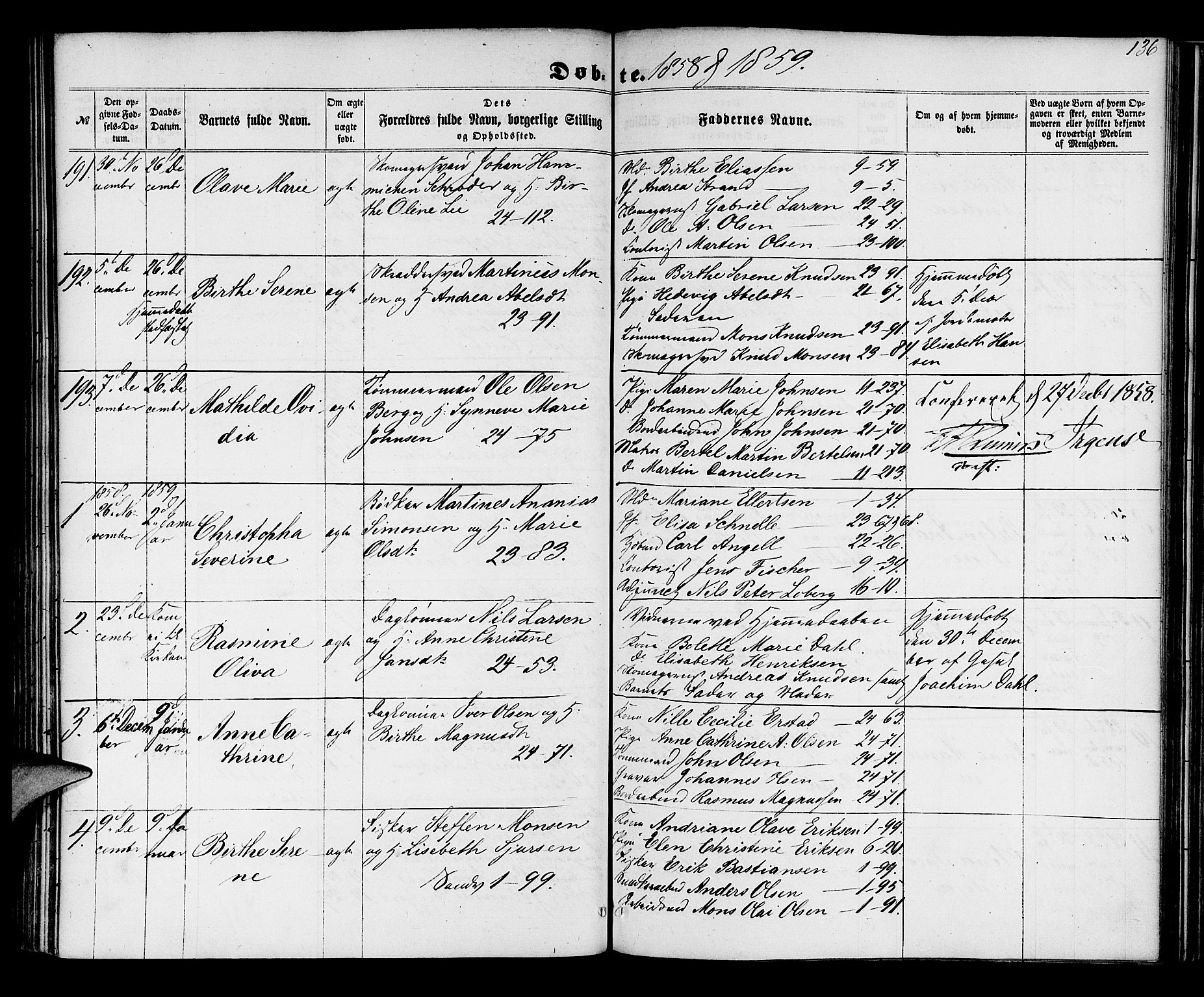 Korskirken sokneprestembete, SAB/A-76101/H/Hab: Parish register (copy) no. B 4, 1858-1863, p. 136