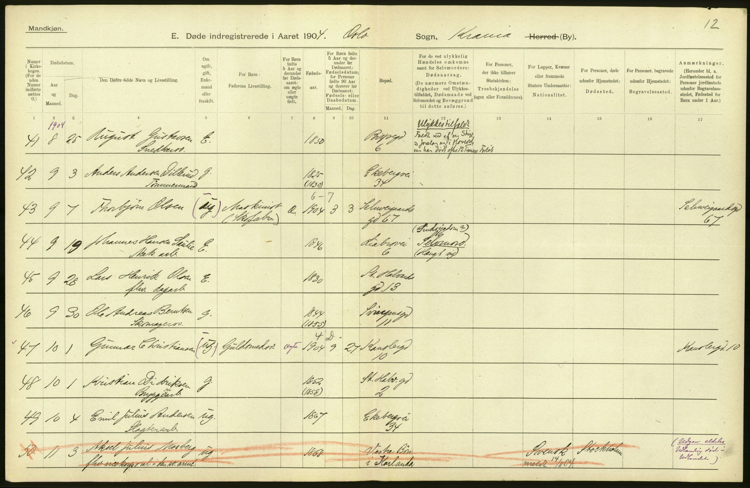 Statistisk sentralbyrå, Sosiodemografiske emner, Befolkning, AV/RA-S-2228/D/Df/Dfa/Dfab/L0004: Kristiania: Gifte, døde, 1904, p. 438