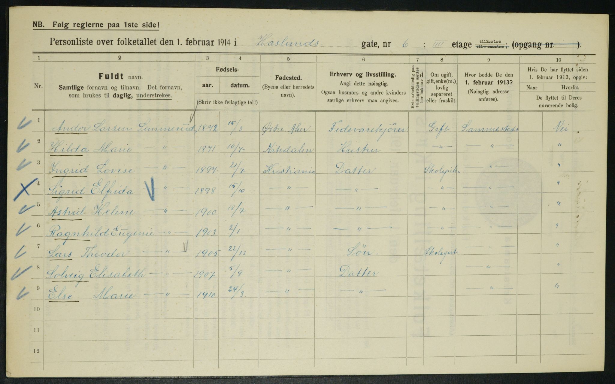 OBA, Municipal Census 1914 for Kristiania, 1914, p. 26986