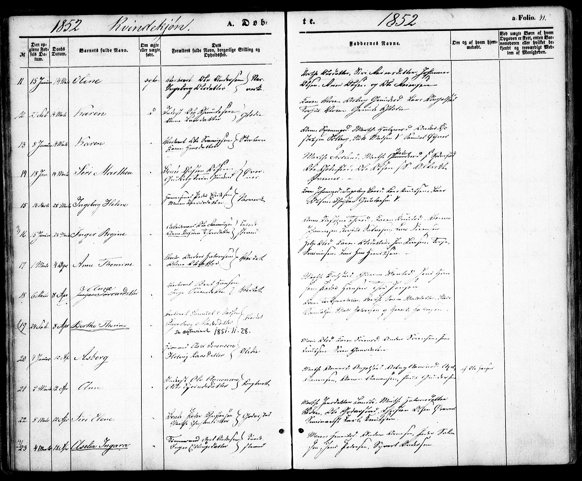 Holt sokneprestkontor, AV/SAK-1111-0021/F/Fa/L0008: Parish register (official) no. A 8, 1849-1860, p. 41