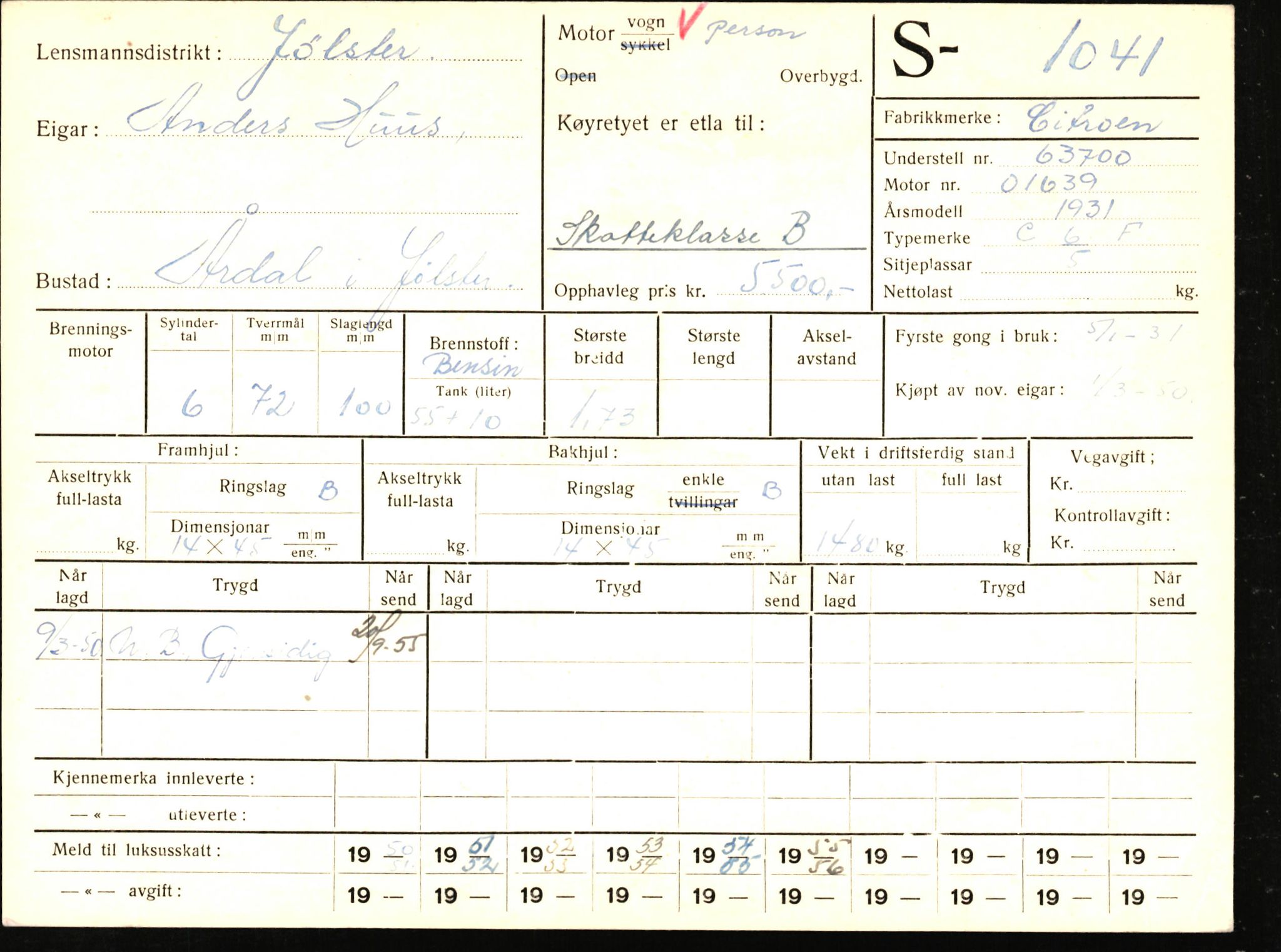 Statens vegvesen, Sogn og Fjordane vegkontor, AV/SAB-A-5301/4/F/L0010: Registerkort utmeldte Sogn, 1957-1960, p. 3