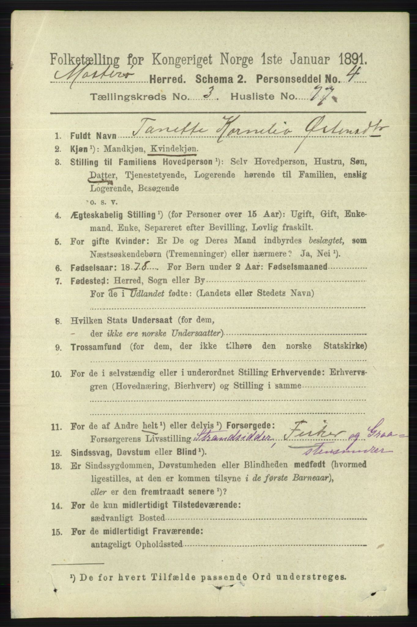 RA, 1891 census for 1143 Mosterøy, 1891, p. 1487