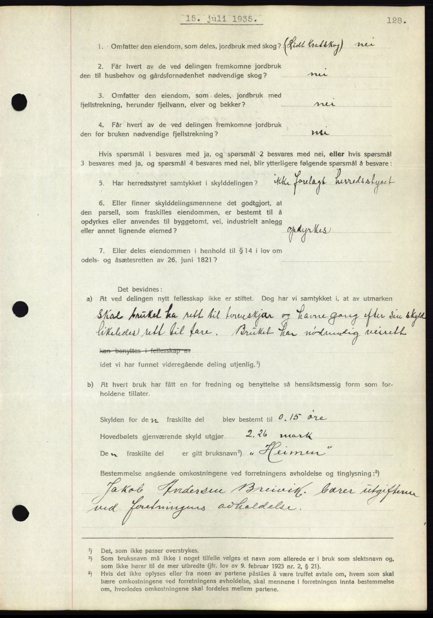 Romsdal sorenskriveri, AV/SAT-A-4149/1/2/2C/L0067: Mortgage book no. 61, 1935-1935, Deed date: 15.07.1935