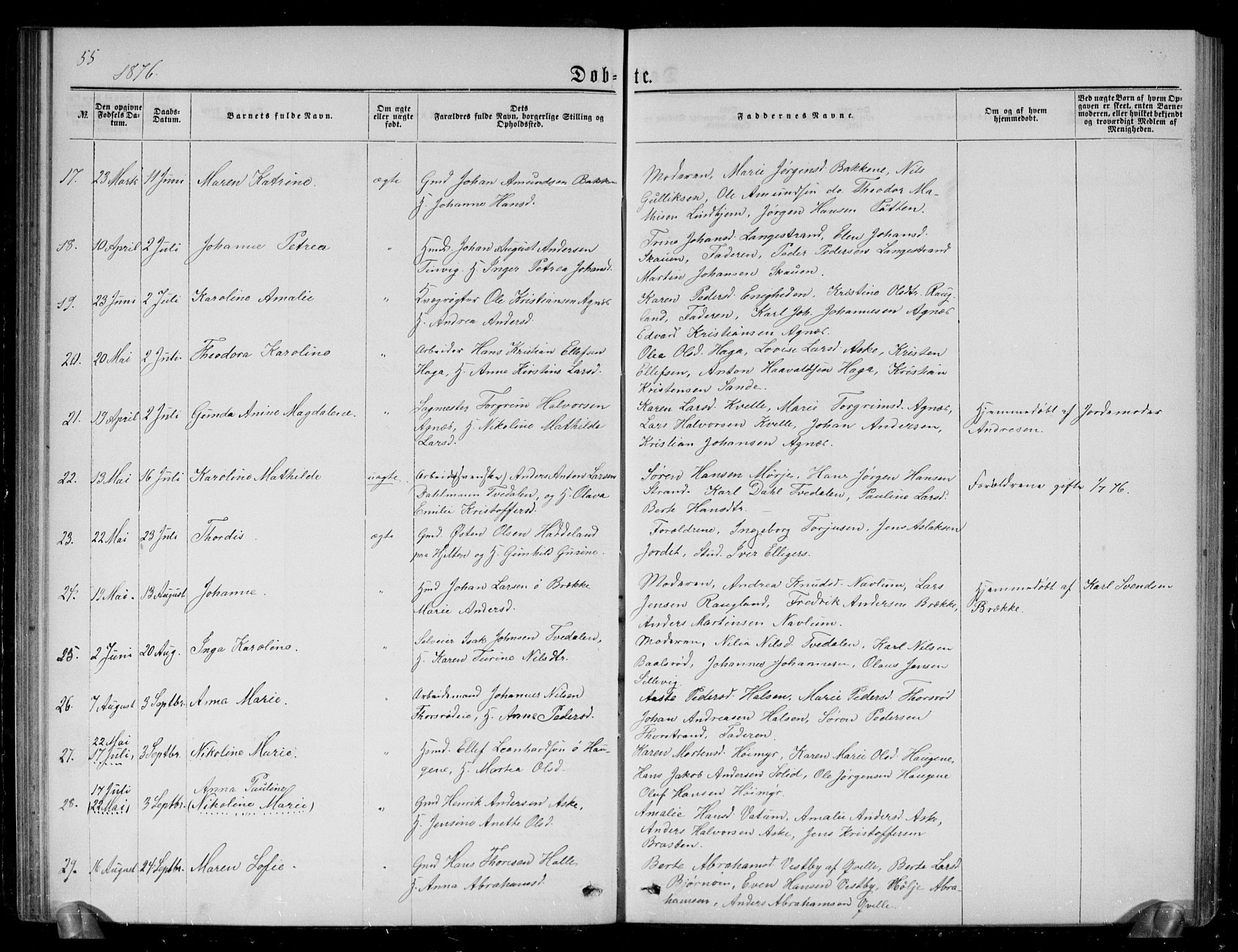 Brunlanes kirkebøker, SAKO/A-342/G/Ga/L0002: Parish register (copy) no. I 2, 1866-1876, p. 55