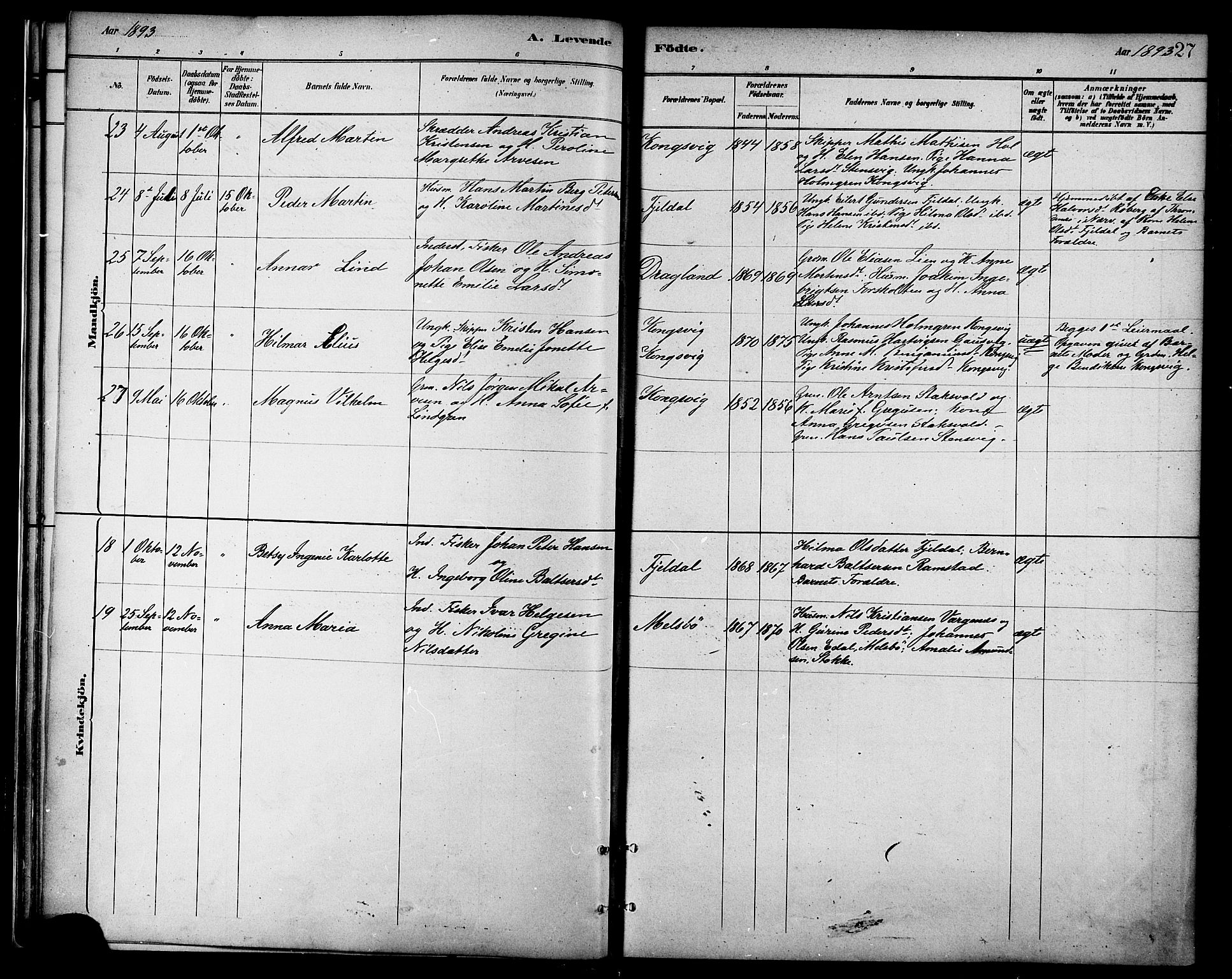 Ministerialprotokoller, klokkerbøker og fødselsregistre - Nordland, AV/SAT-A-1459/865/L0924: Parish register (official) no. 865A02, 1885-1896, p. 27