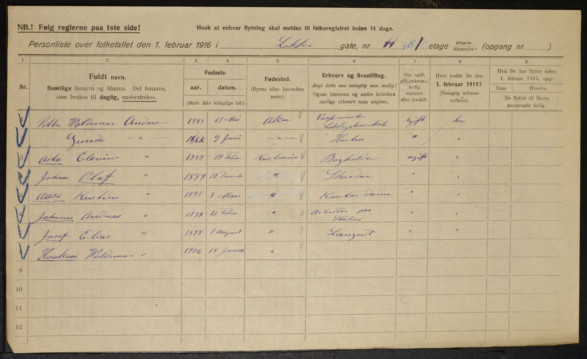 OBA, Municipal Census 1916 for Kristiania, 1916, p. 57455