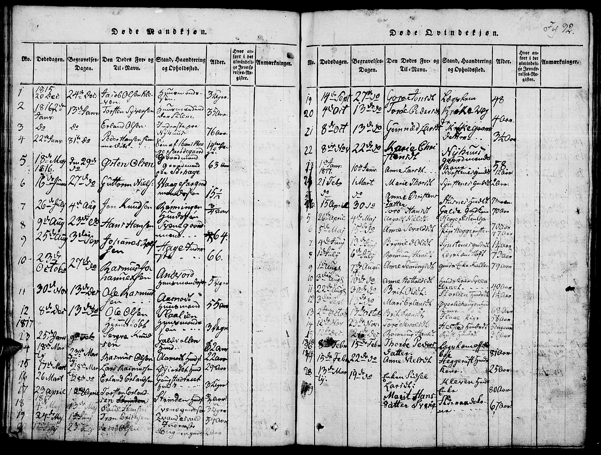 Lom prestekontor, SAH/PREST-070/L/L0001: Parish register (copy) no. 1, 1815-1836, p. 92