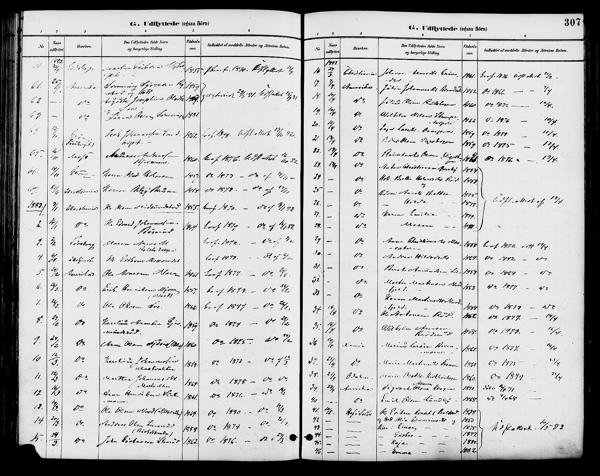 Brandval prestekontor, SAH/PREST-034/H/Ha/Haa/L0002: Parish register (official) no. 2, 1880-1894, p. 307