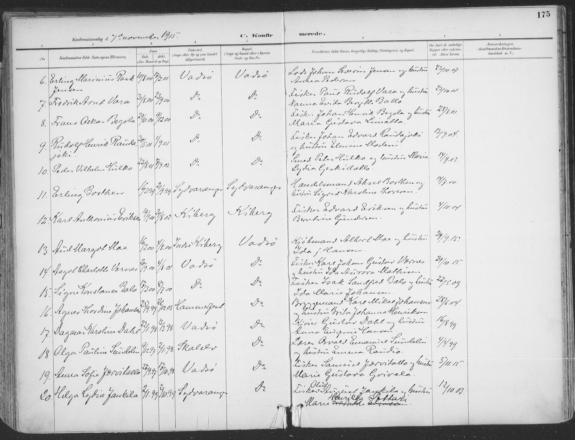 Vadsø sokneprestkontor, AV/SATØ-S-1325/H/Ha/L0007kirke: Parish register (official) no. 7, 1896-1916, p. 175