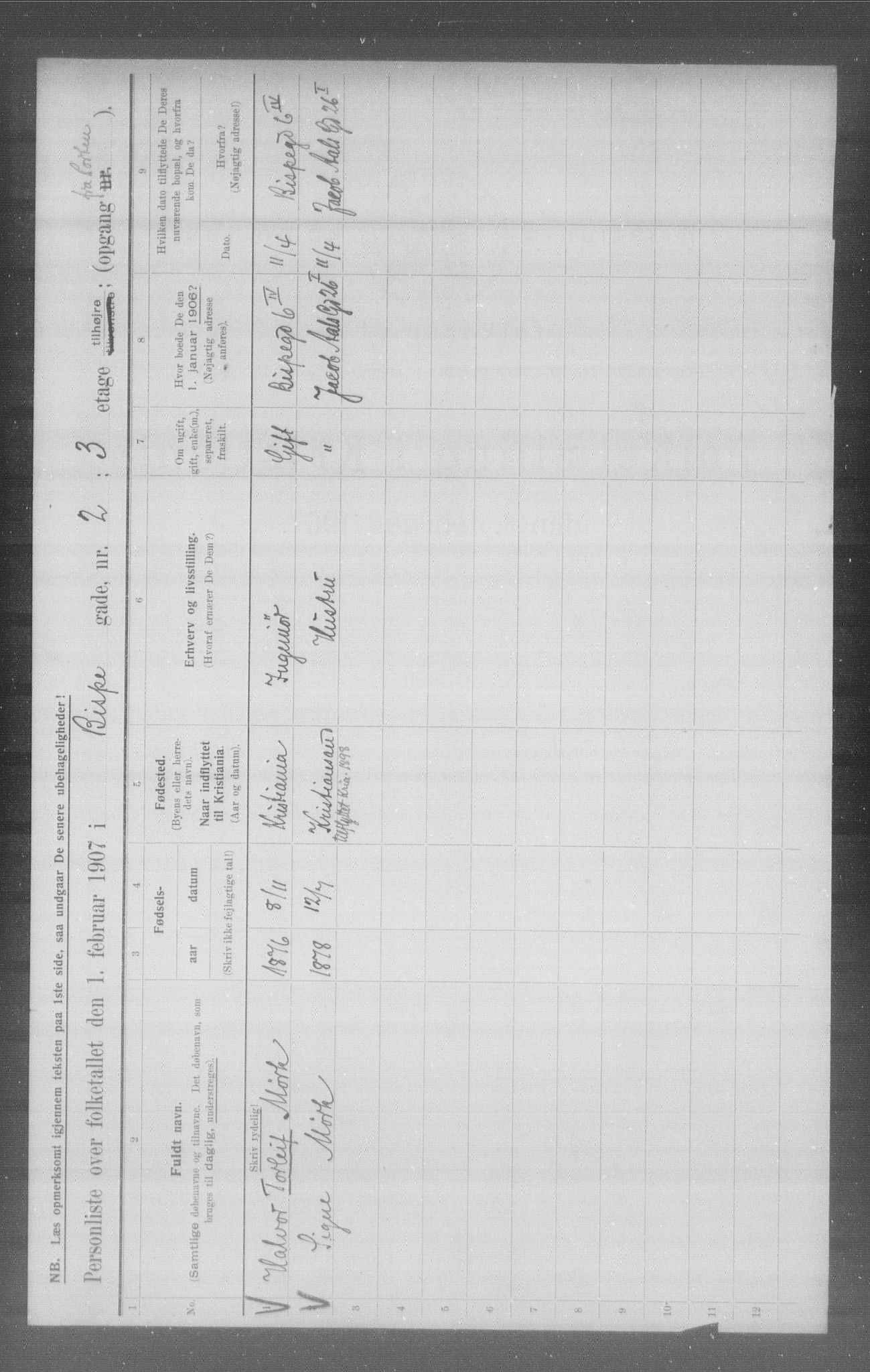 OBA, Municipal Census 1907 for Kristiania, 1907, p. 2720