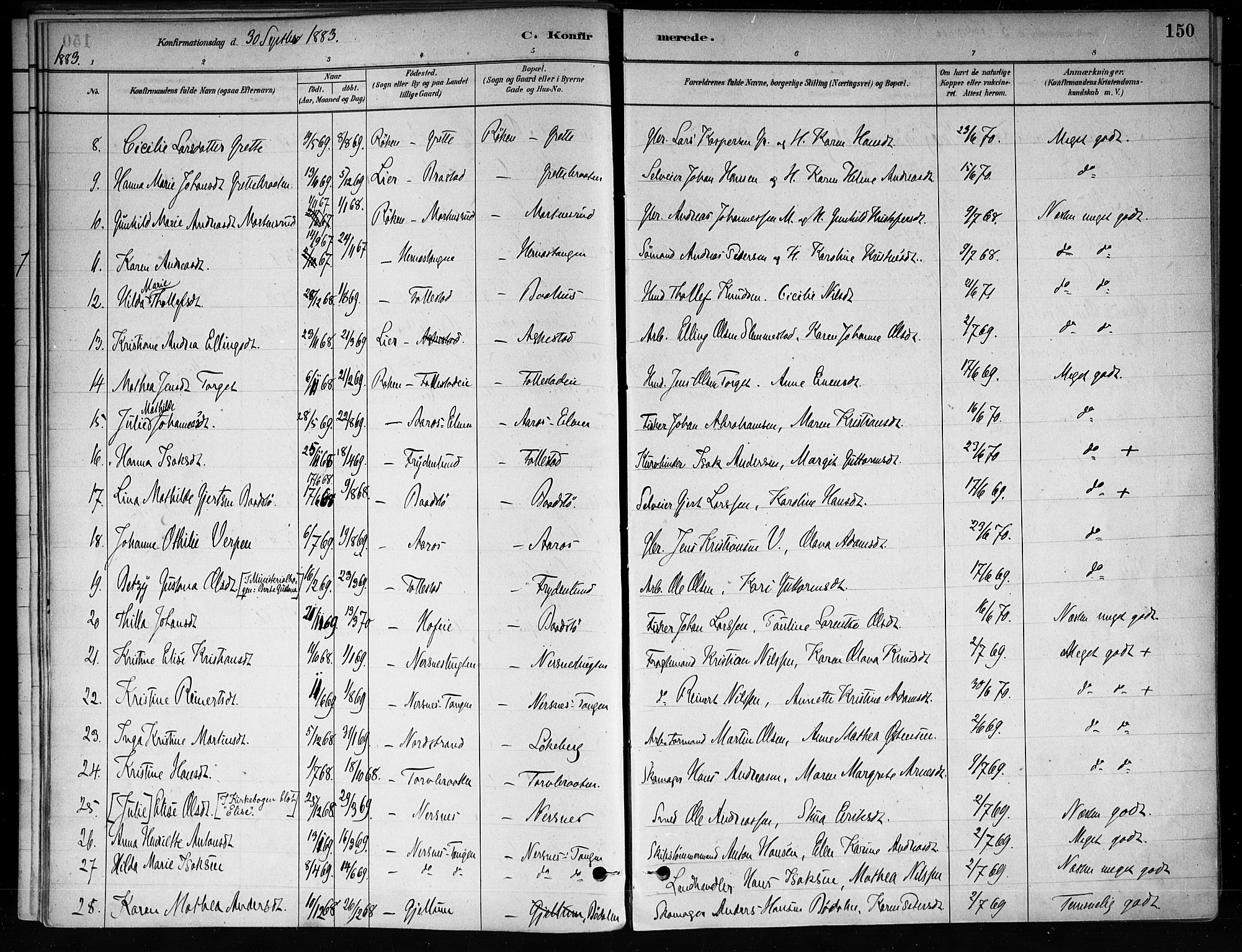 Røyken kirkebøker, AV/SAKO-A-241/F/Fa/L0008: Parish register (official) no. 8, 1880-1897, p. 150