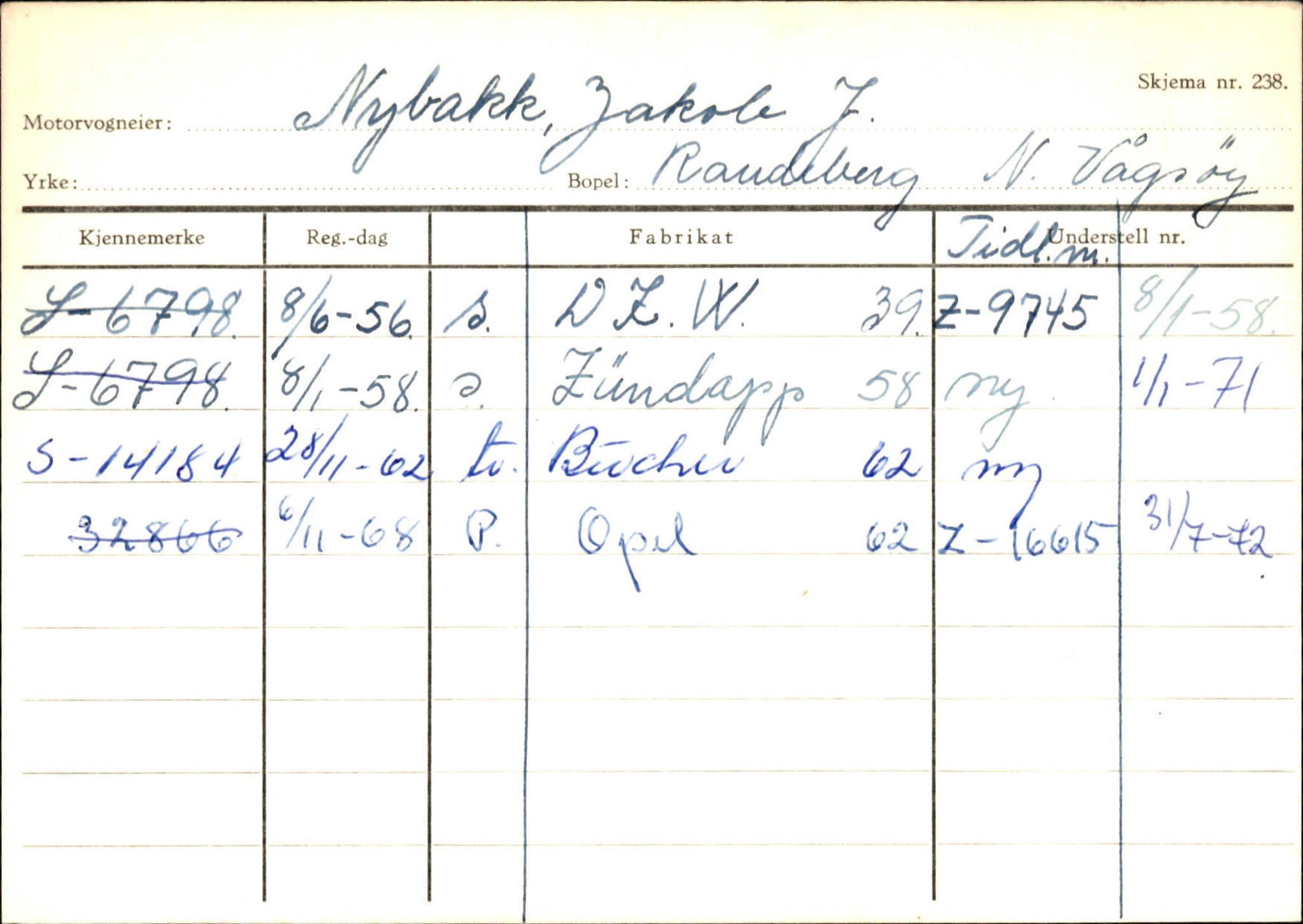 Statens vegvesen, Sogn og Fjordane vegkontor, SAB/A-5301/4/F/L0144: Registerkort Vågsøy A-R, 1945-1975, p. 2104