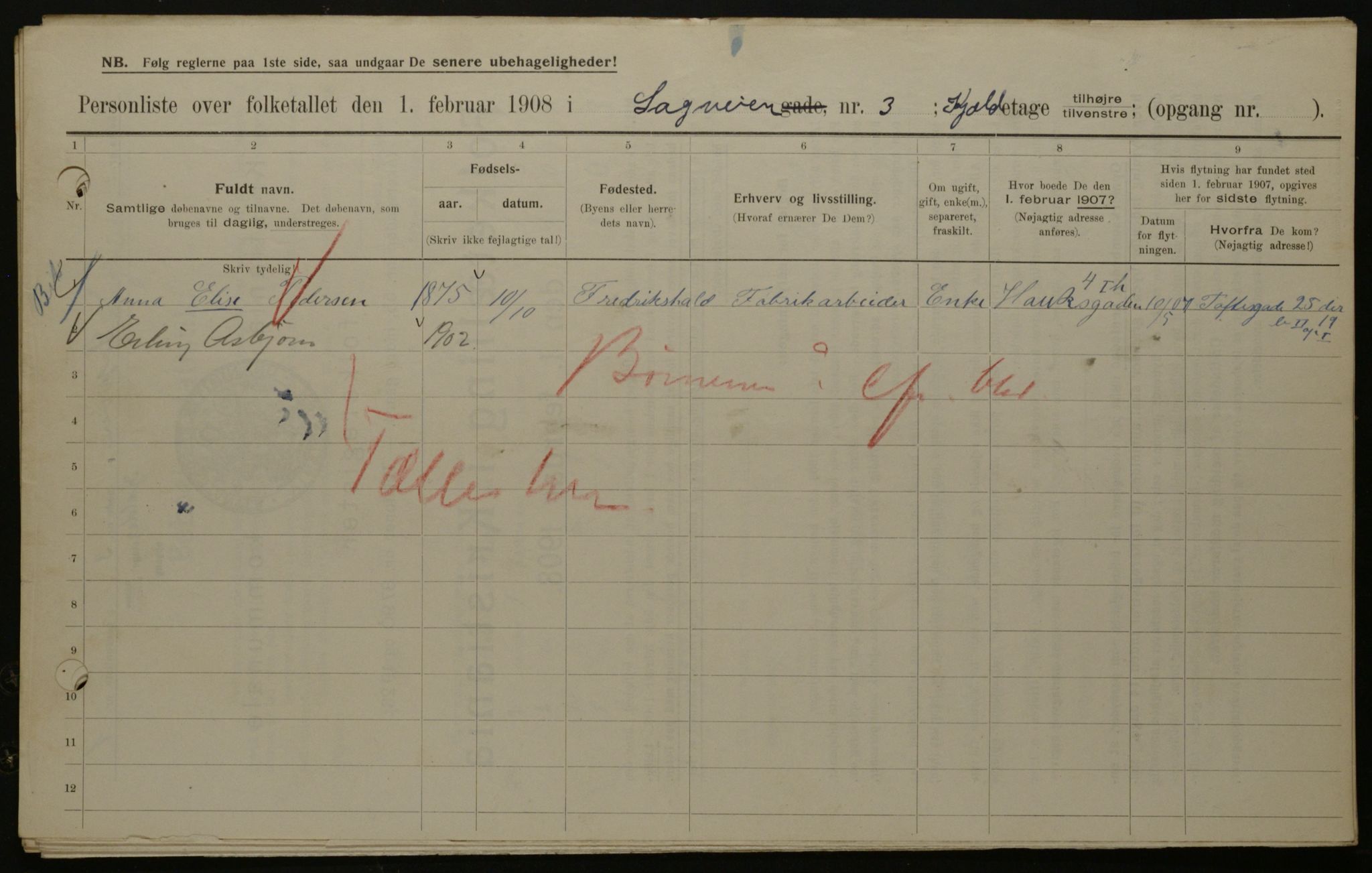 OBA, Municipal Census 1908 for Kristiania, 1908, p. 77895