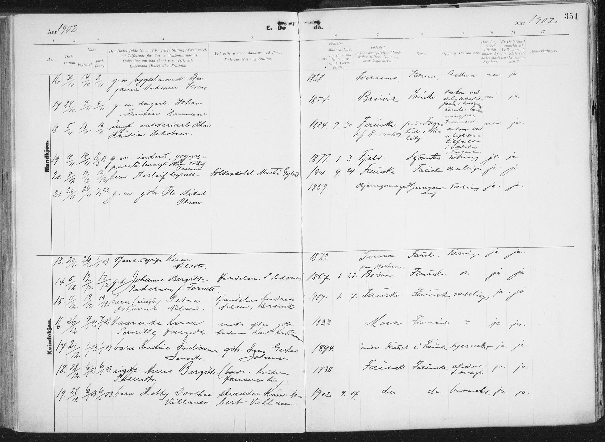 Ministerialprotokoller, klokkerbøker og fødselsregistre - Nordland, SAT/A-1459/849/L0696: Parish register (official) no. 849A08, 1898-1910, p. 351