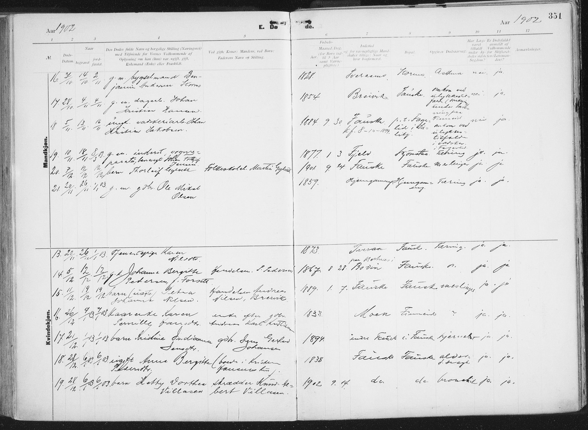 Ministerialprotokoller, klokkerbøker og fødselsregistre - Nordland, AV/SAT-A-1459/849/L0696: Parish register (official) no. 849A08, 1898-1910, p. 351