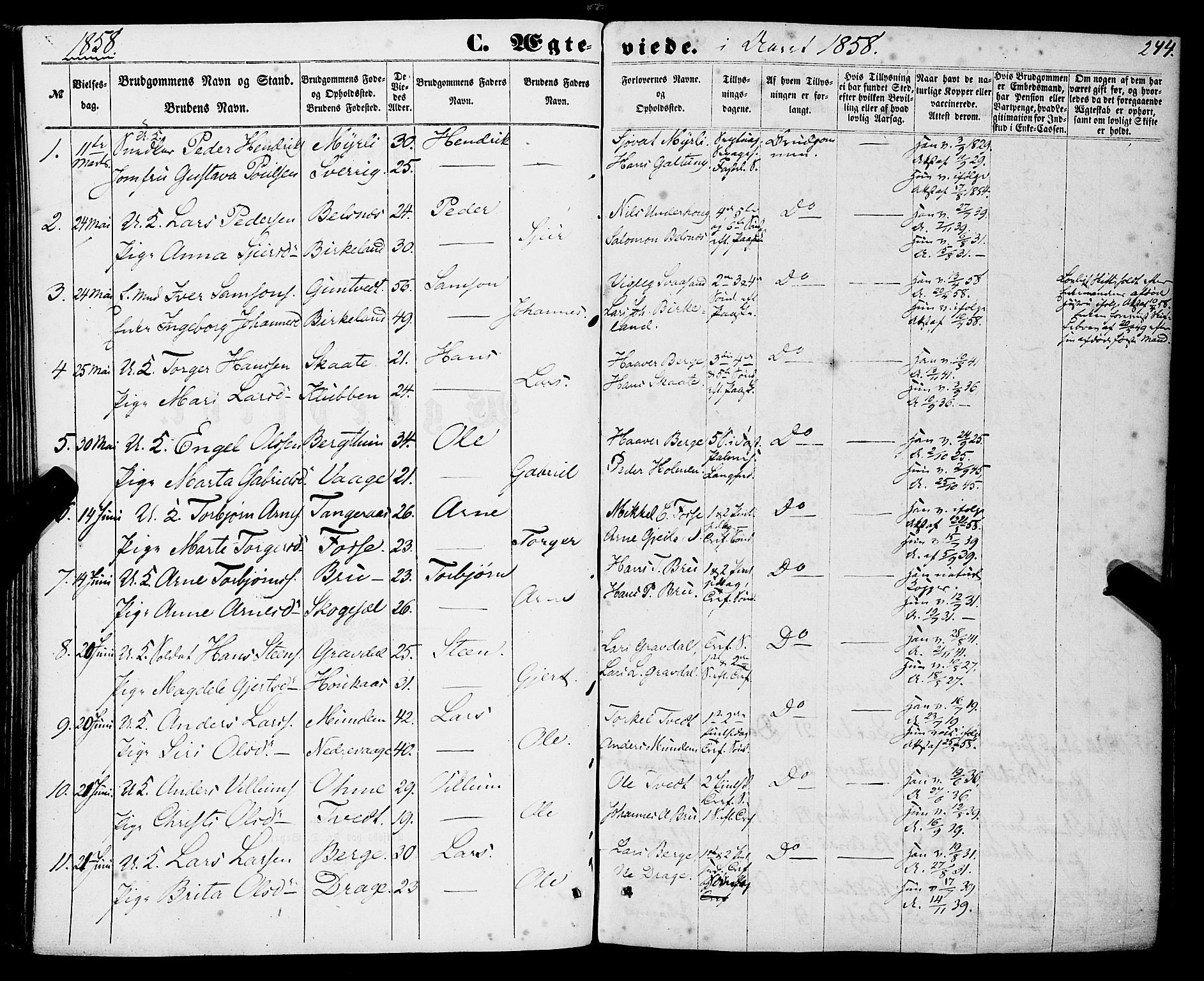 Strandebarm sokneprestembete, SAB/A-78401/H/Haa: Parish register (official) no. A 8, 1858-1872, p. 244