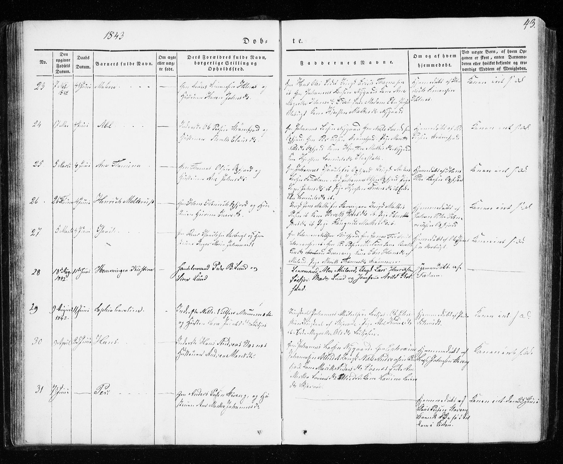 Skjervøy sokneprestkontor, SATØ/S-1300/H/Ha/Haa/L0005kirke: Parish register (official) no. 5, 1838-1847, p. 43
