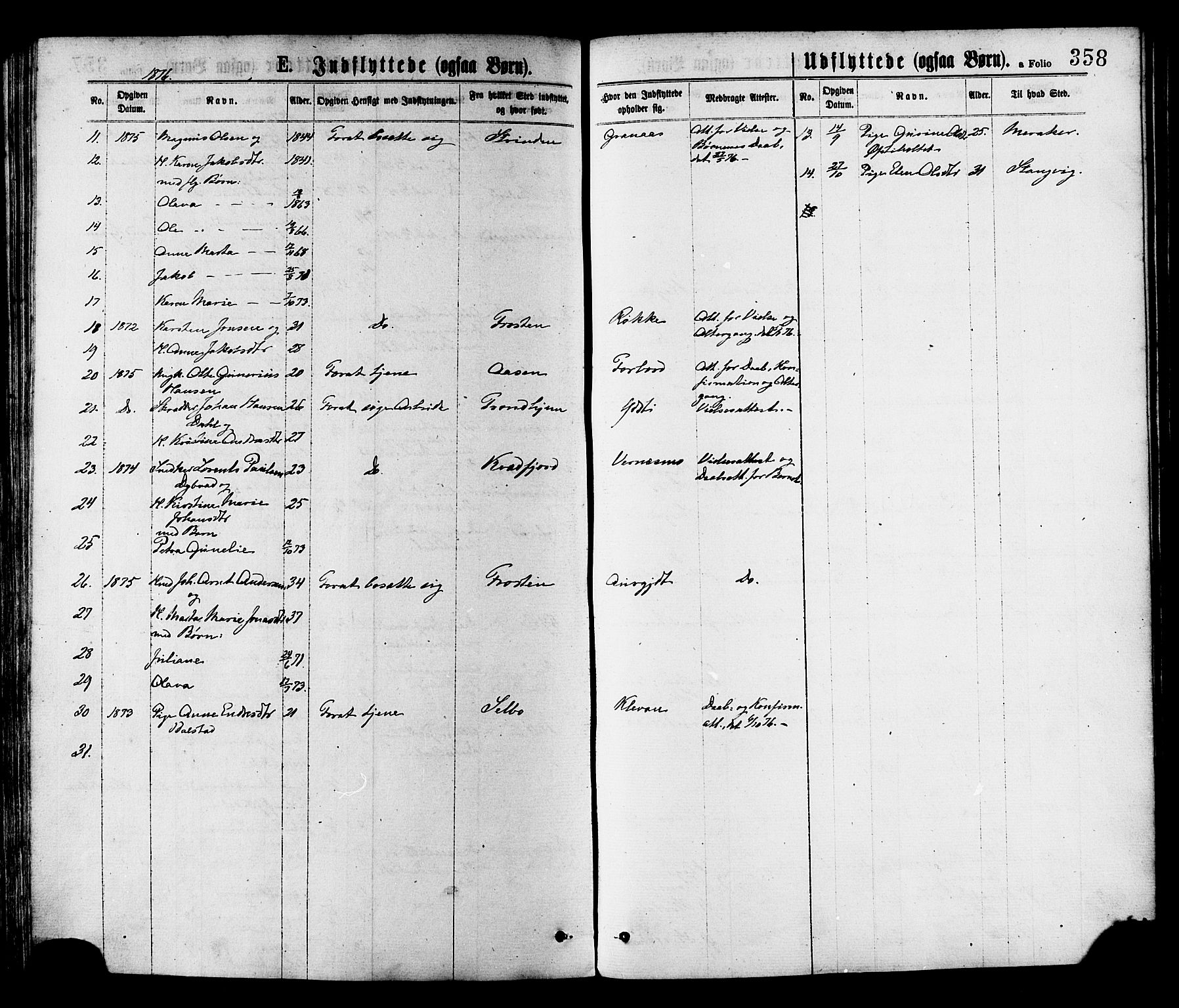 Ministerialprotokoller, klokkerbøker og fødselsregistre - Nord-Trøndelag, AV/SAT-A-1458/709/L0076: Parish register (official) no. 709A16, 1871-1879, p. 358