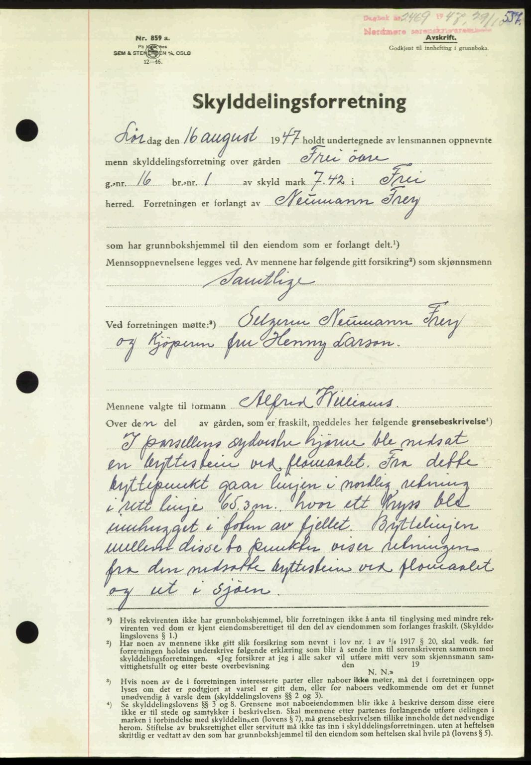 Nordmøre sorenskriveri, AV/SAT-A-4132/1/2/2Ca: Mortgage book no. A106, 1947-1947, Diary no: : 2469/1947