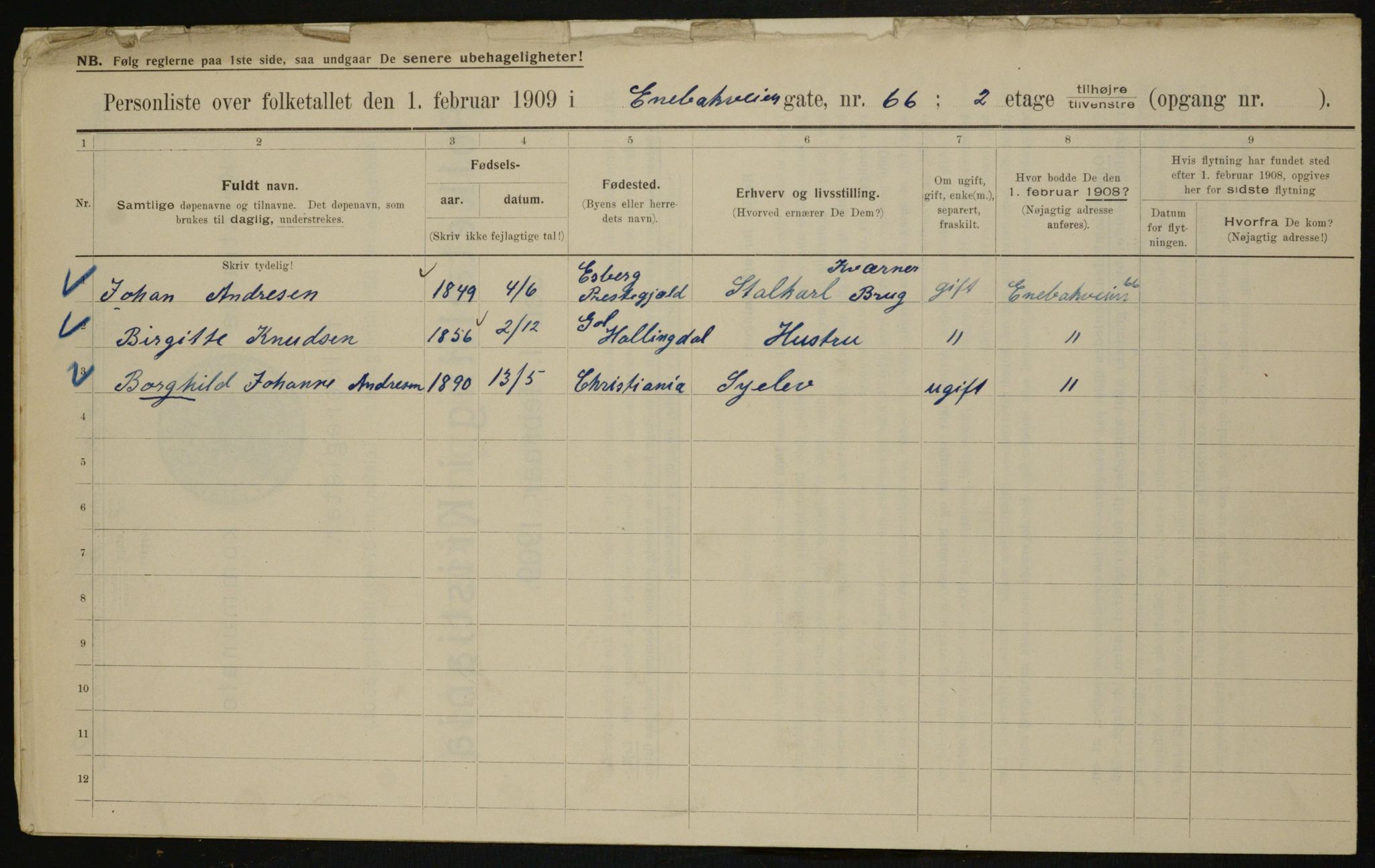 OBA, Municipal Census 1909 for Kristiania, 1909, p. 19398