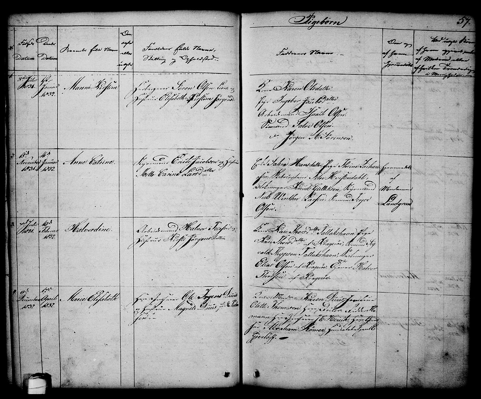 Kragerø kirkebøker, SAKO/A-278/G/Ga/L0003: Parish register (copy) no. 3, 1832-1852, p. 57