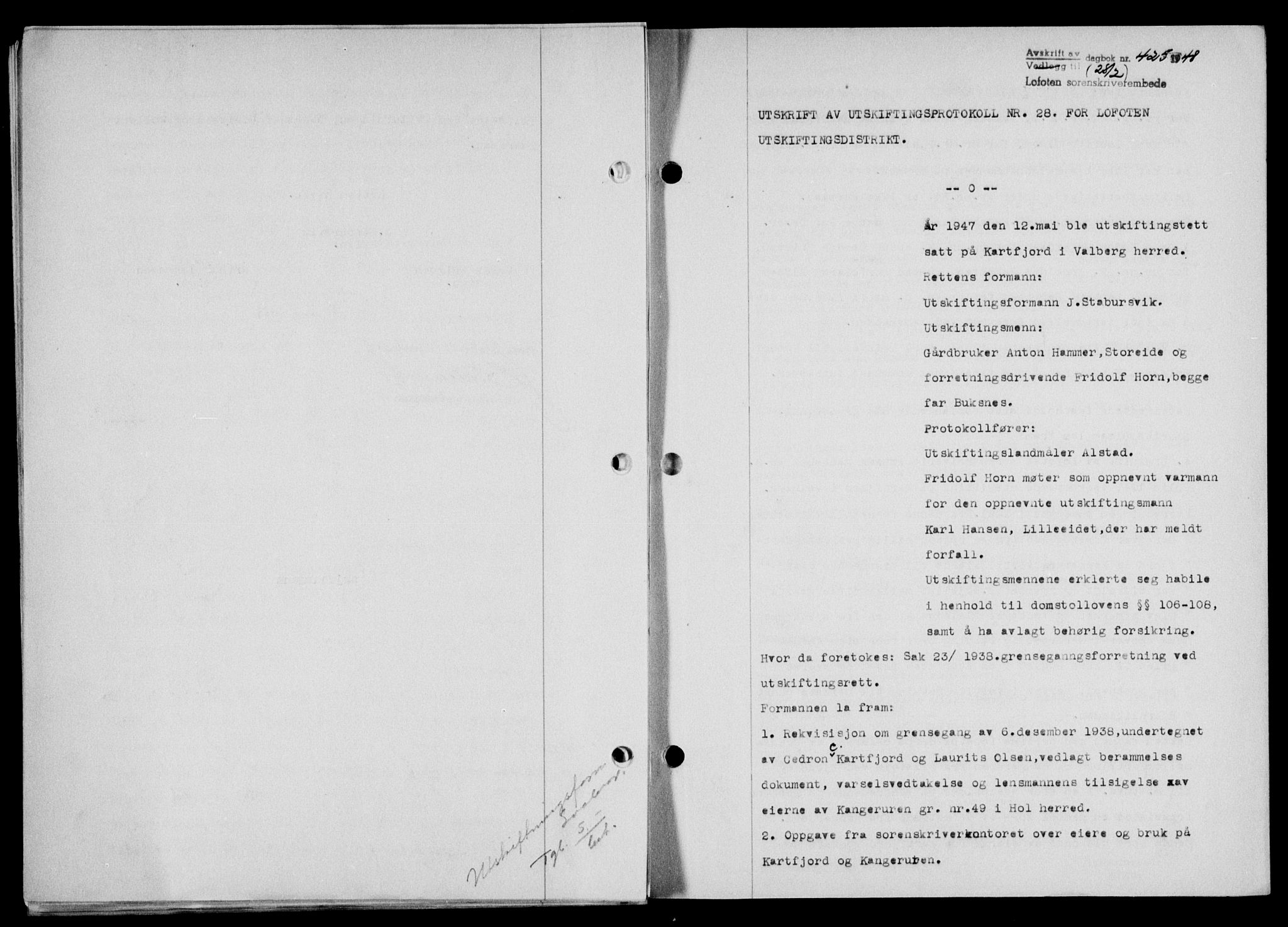 Lofoten sorenskriveri, SAT/A-0017/1/2/2C/L0017a: Mortgage book no. 17a, 1947-1948, Diary no: : 425/1948