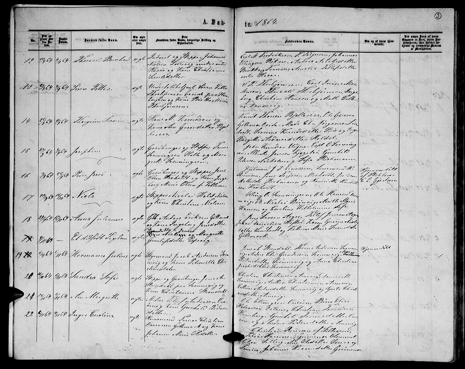 Hommedal sokneprestkontor, AV/SAK-1111-0023/F/Fb/Fba/L0003: Parish register (copy) no. B 3, 1863-1884, p. 3